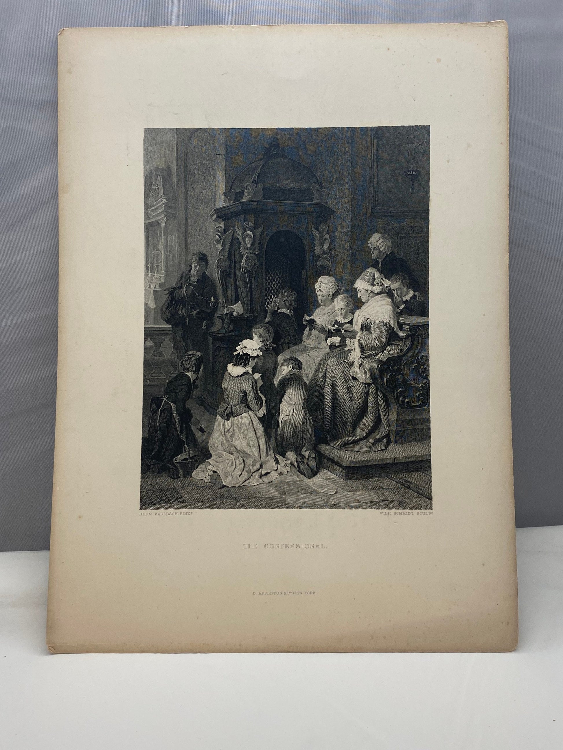 Antique "The Confessional" by Hermann Von Kaulbach engraving