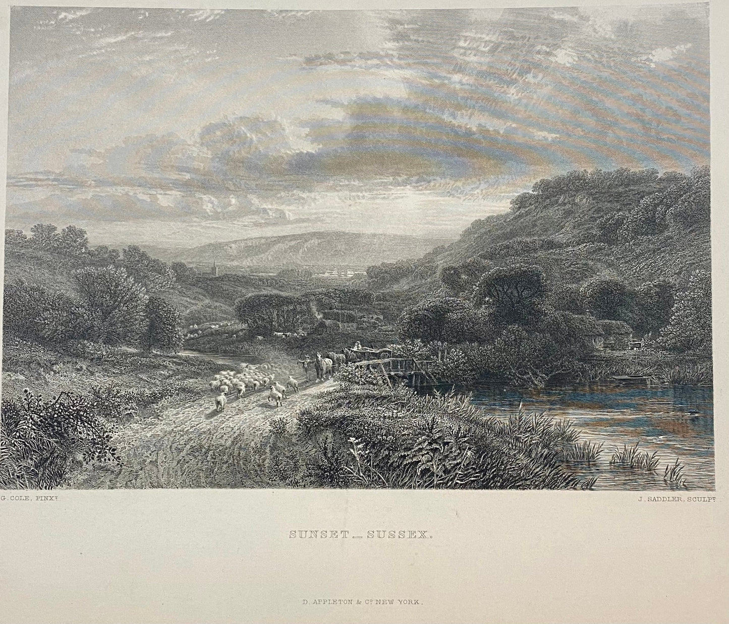 Antique "Sunset - Sussex" by George Cole engraving