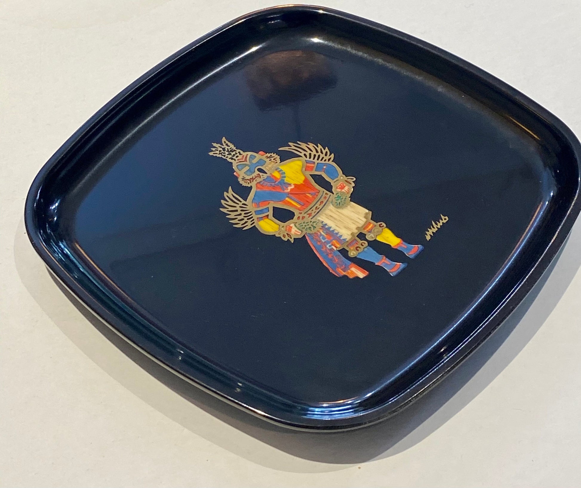 Vintage Mid-Century Lacquer Couroc Tray, Kachina Design, Unique Handcrafted Home Decor Tray