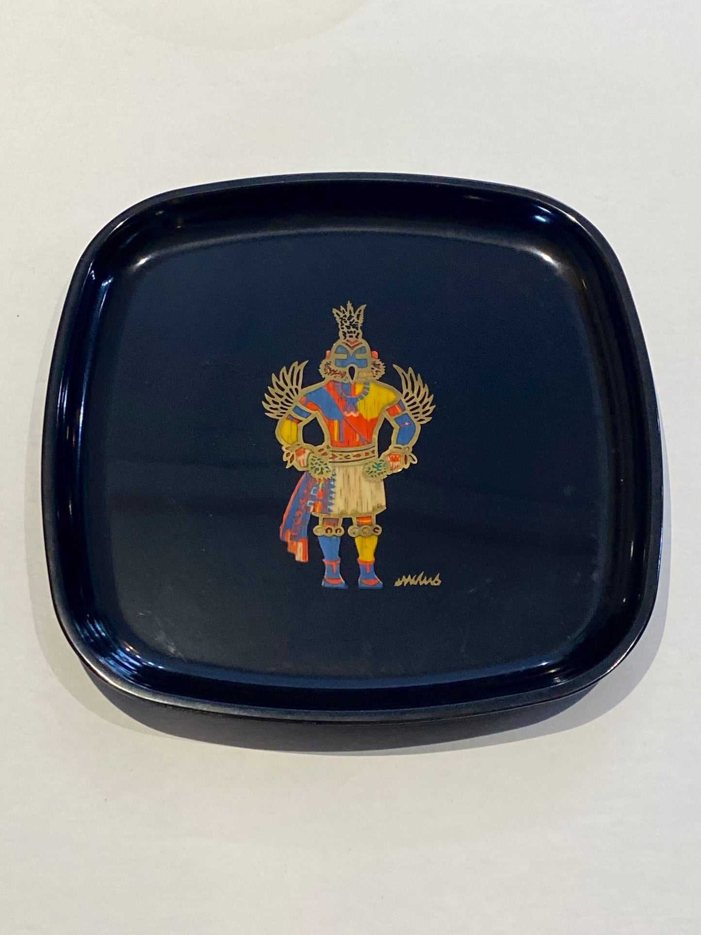 Vintage Mid-Century Lacquer Couroc Tray, Kachina Design, Unique Handcrafted Home Decor Tray