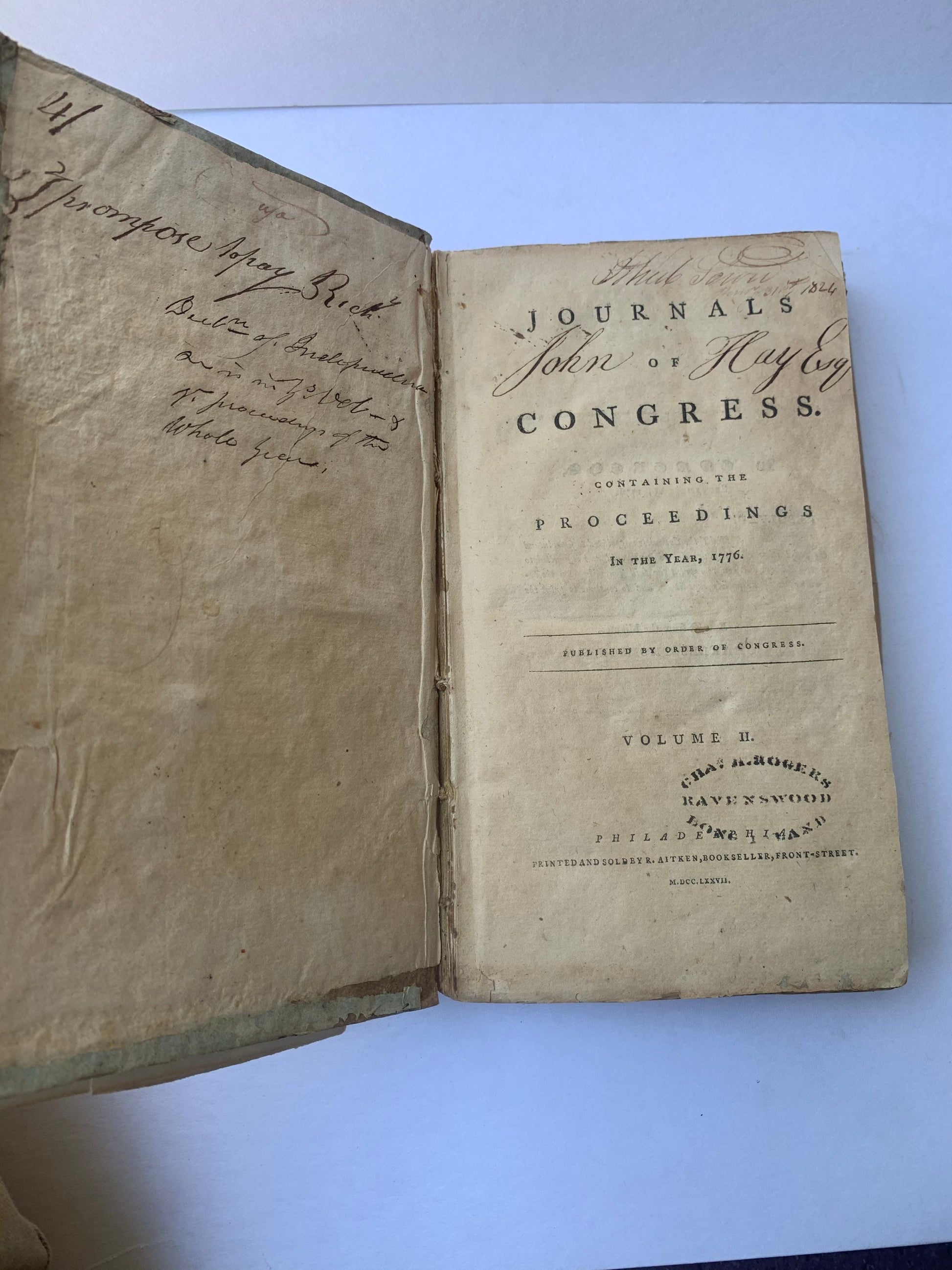 Amazingly rare Journals of Congress from 1776, the framing of the Declaration of Independence, chronicles the birth of the United States