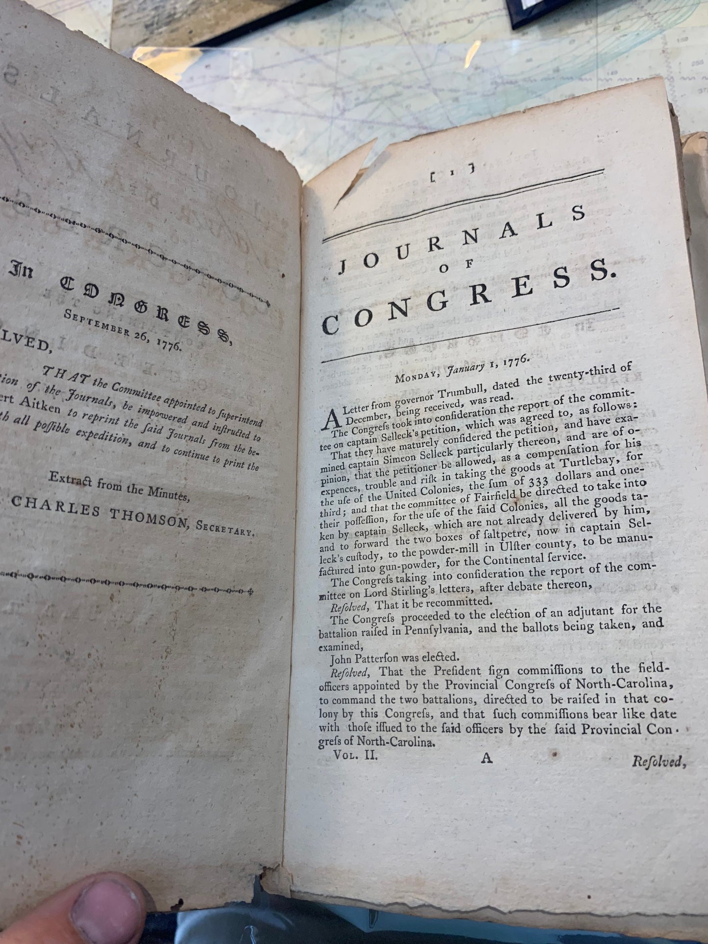 Amazingly rare Journals of Congress from 1776, the framing of the Declaration of Independence, chronicles the birth of the United States