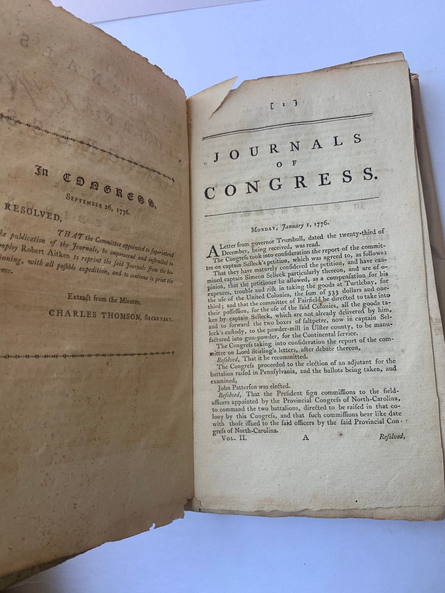 Amazingly rare Journals of Congress from 1776, the framing of the Declaration of Independence, chronicles the birth of the United States