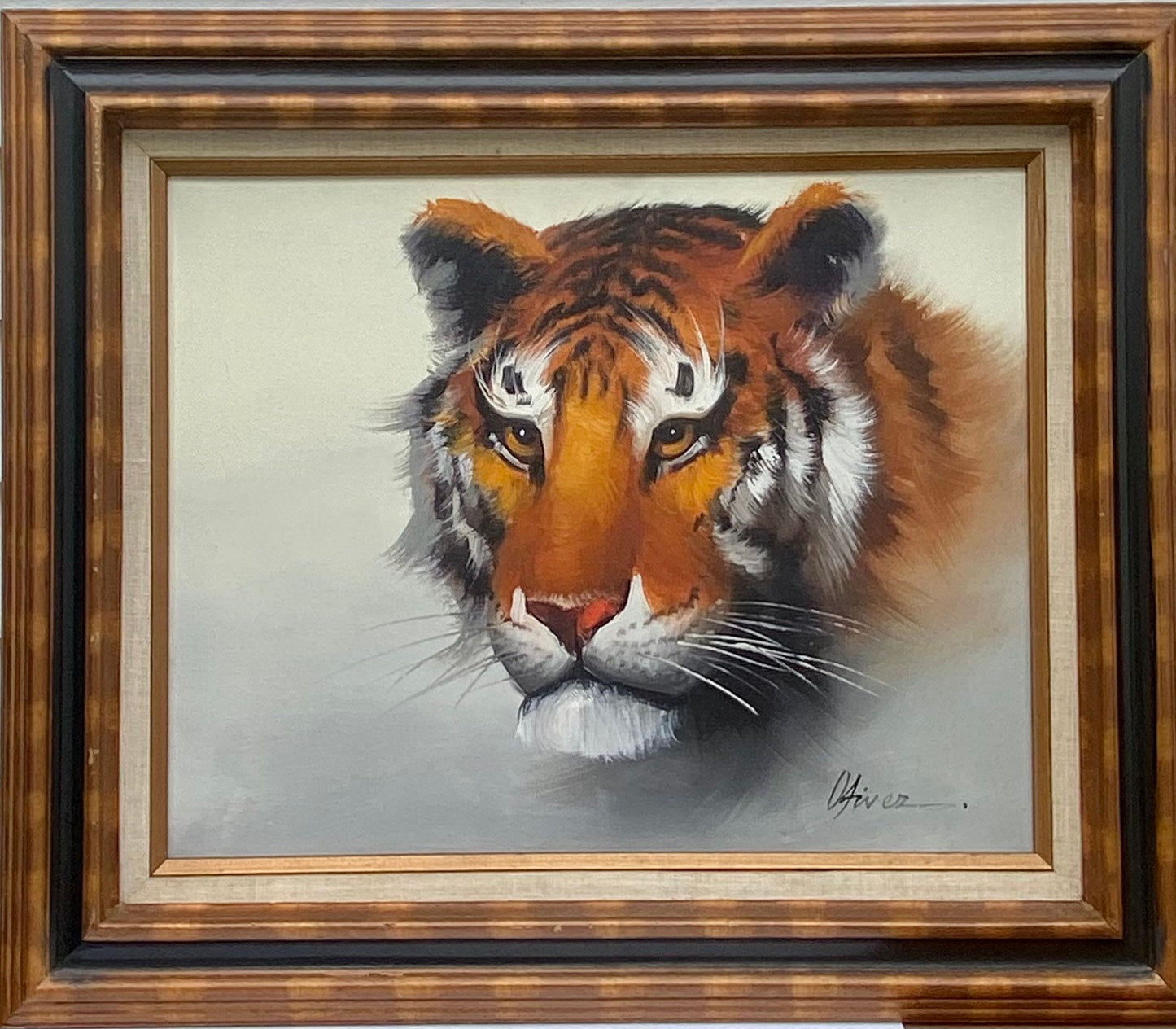 Vintage Tiger Oil Painting in Antique Frame, Wildlife Art, Wall Decor, Vintage Home Decor, Animal Lover Gift