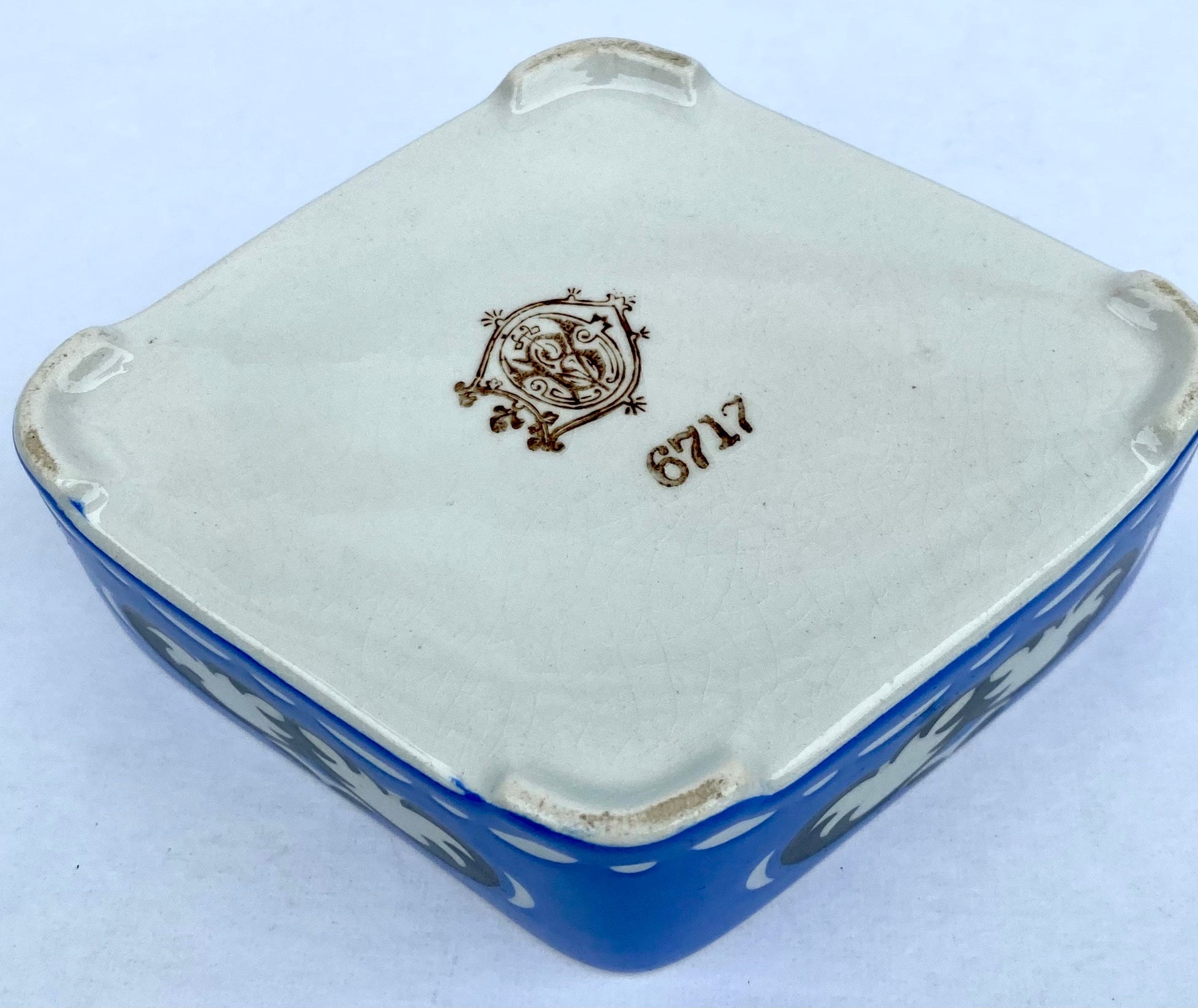 Vintage Cobalt Blue Diamond Ceramic Box, Decorative Trinket Box, Jewelry Storage, Home Decor Accent