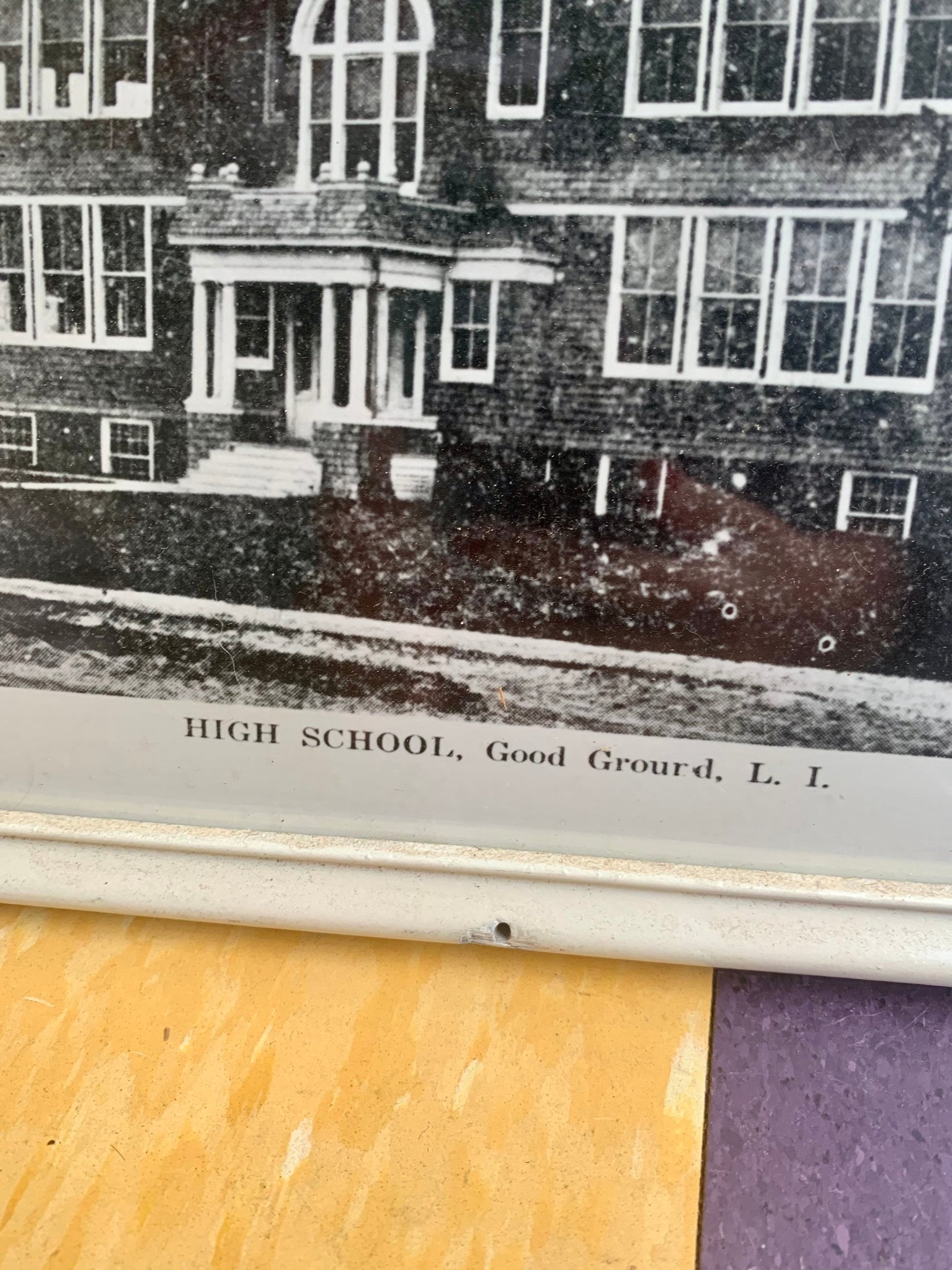 Vintage Black & White Photograph of a High School, Good Ground, L.I.