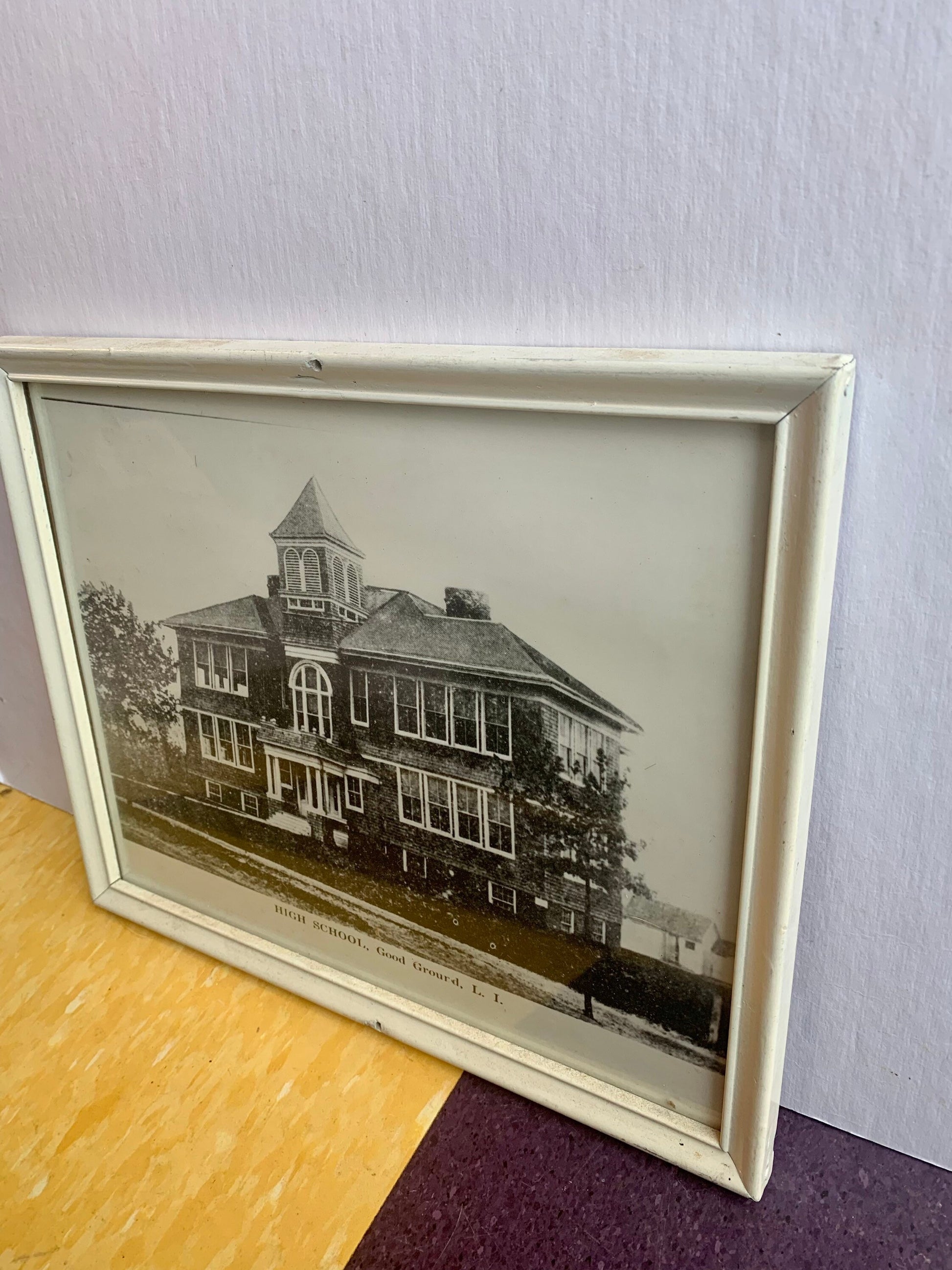 Vintage Black & White Photograph of a High School, Good Ground, L.I.