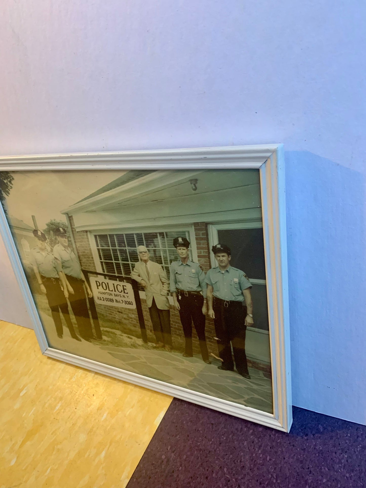 Vintage Photograph of Hampton Bays Police Officers in Front of Precinct