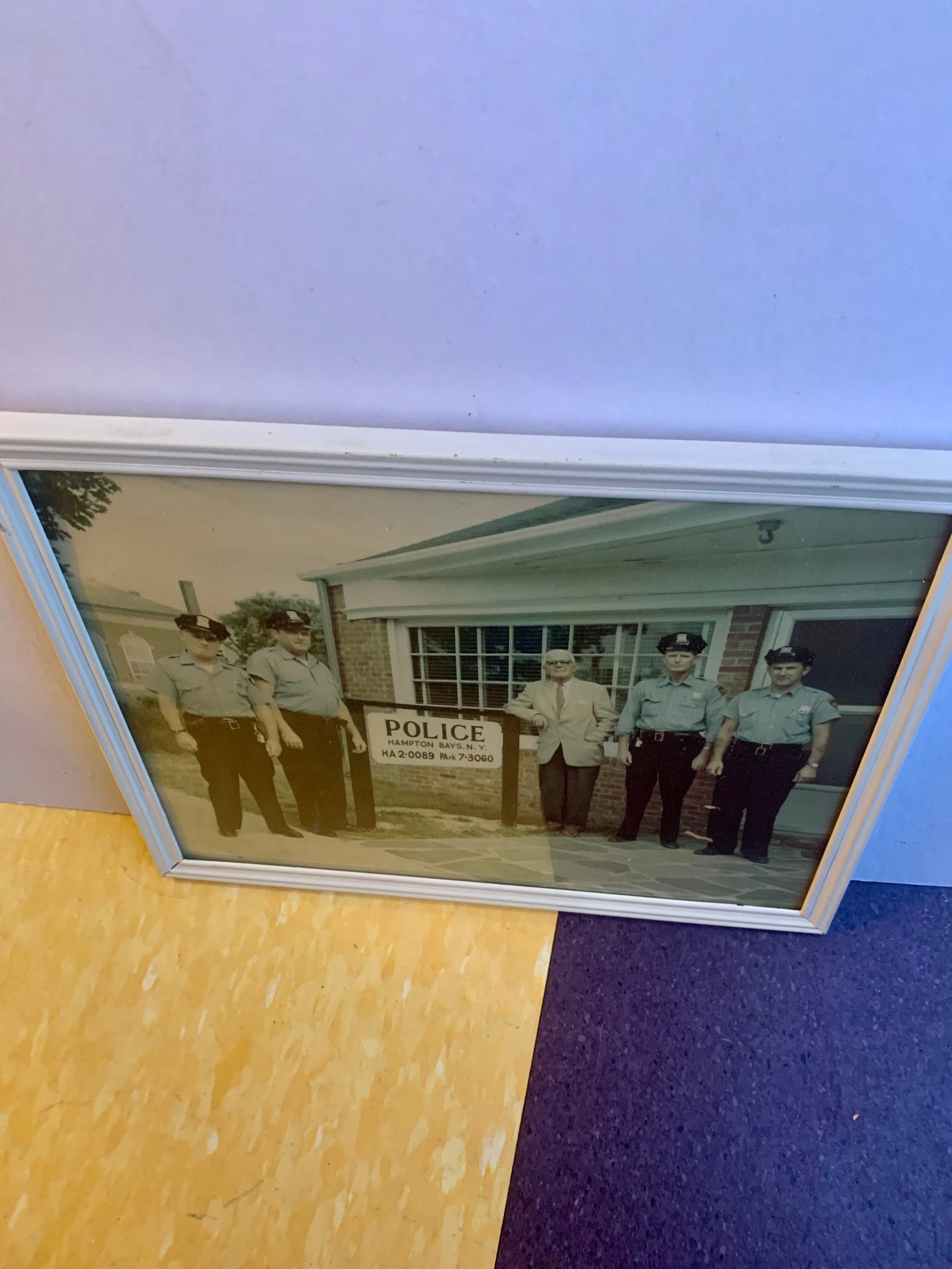 Vintage Photograph of Hampton Bays Police Officers in Front of Precinct