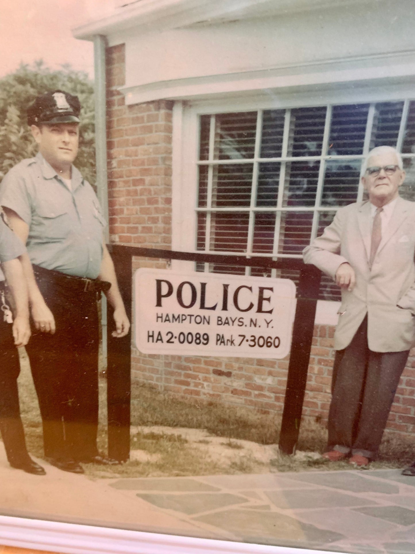 Vintage Photograph of Hampton Bays Police Officers in Front of Precinct