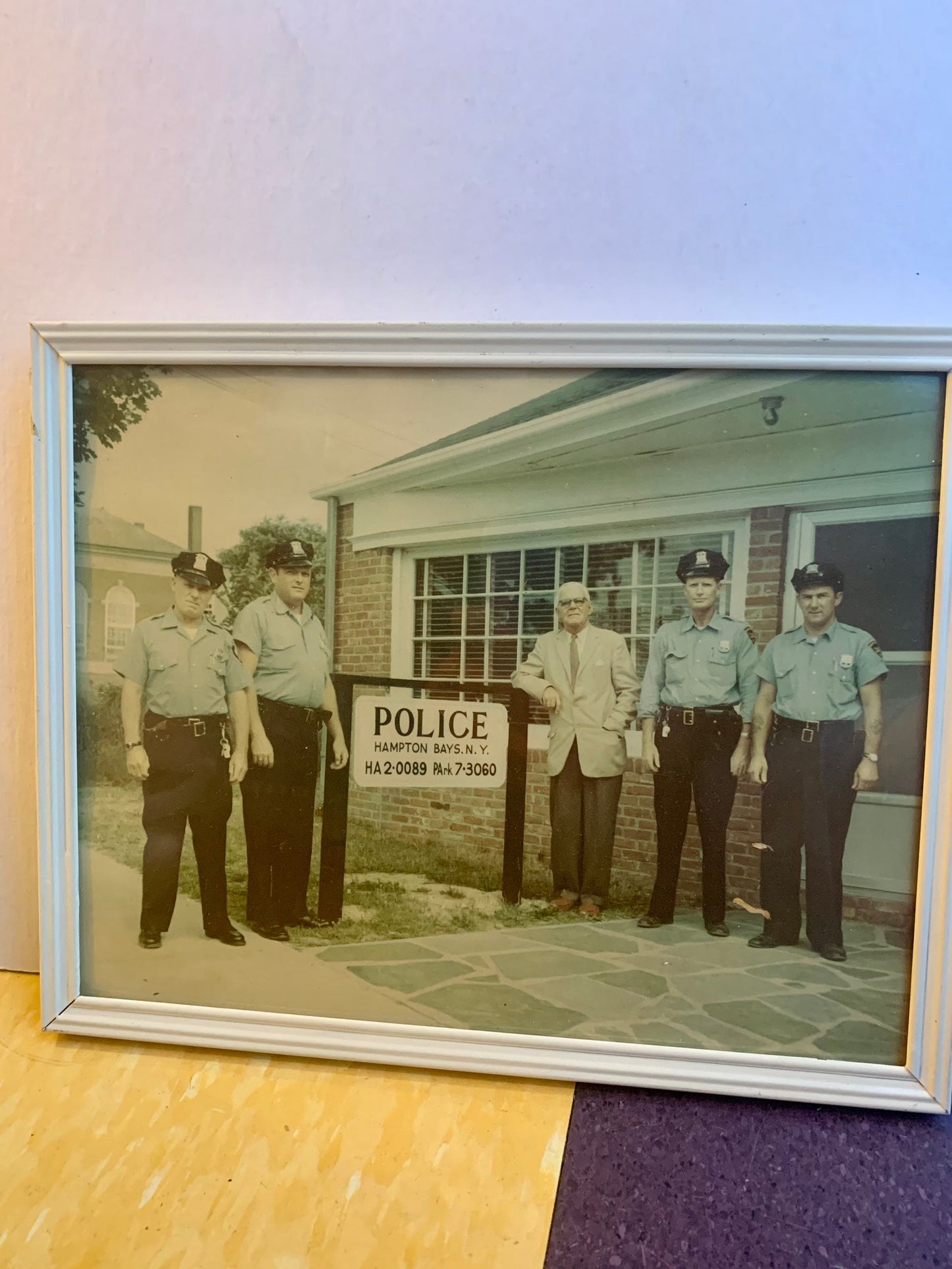 Vintage Photograph of Hampton Bays Police Officers in Front of Precinct