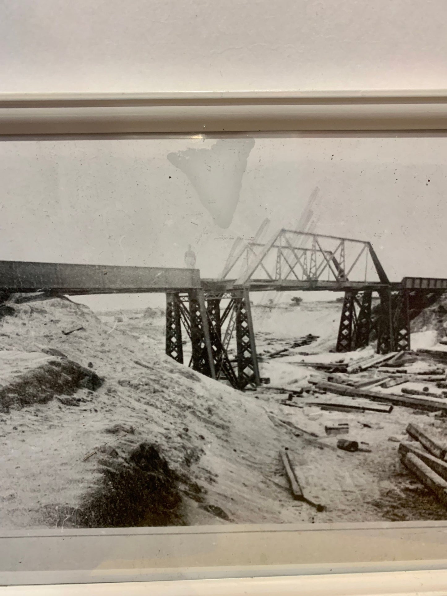 Vintage Black & White Photograph of the Construction of a Bridge