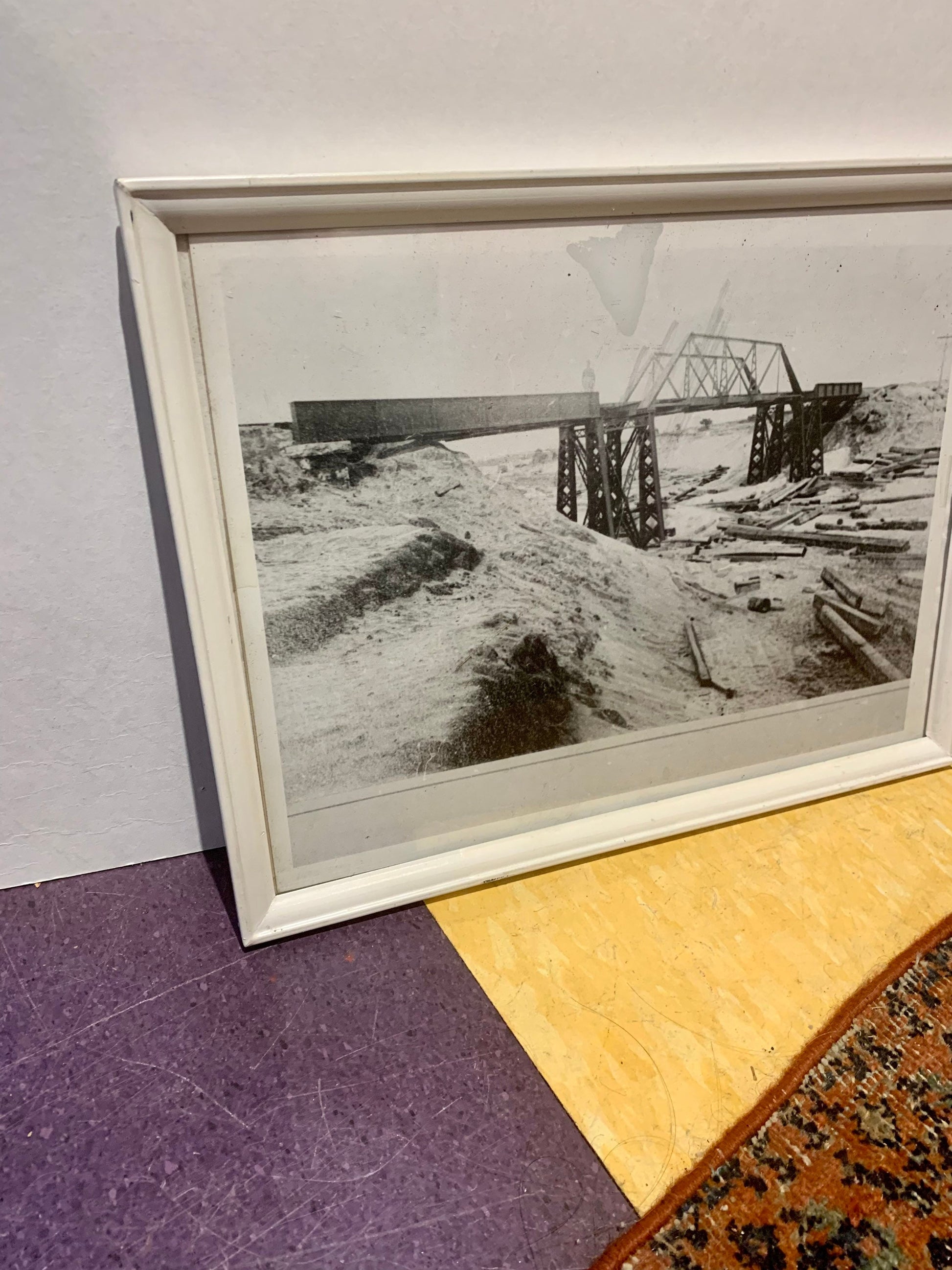 Vintage Black & White Photograph of the Construction of a Bridge