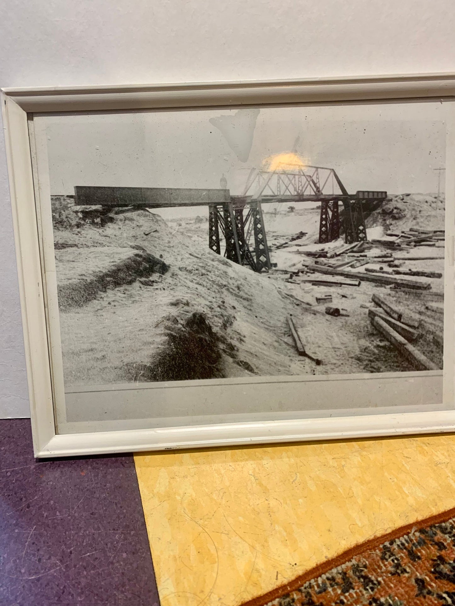 Vintage Black & White Photograph of the Construction of a Bridge