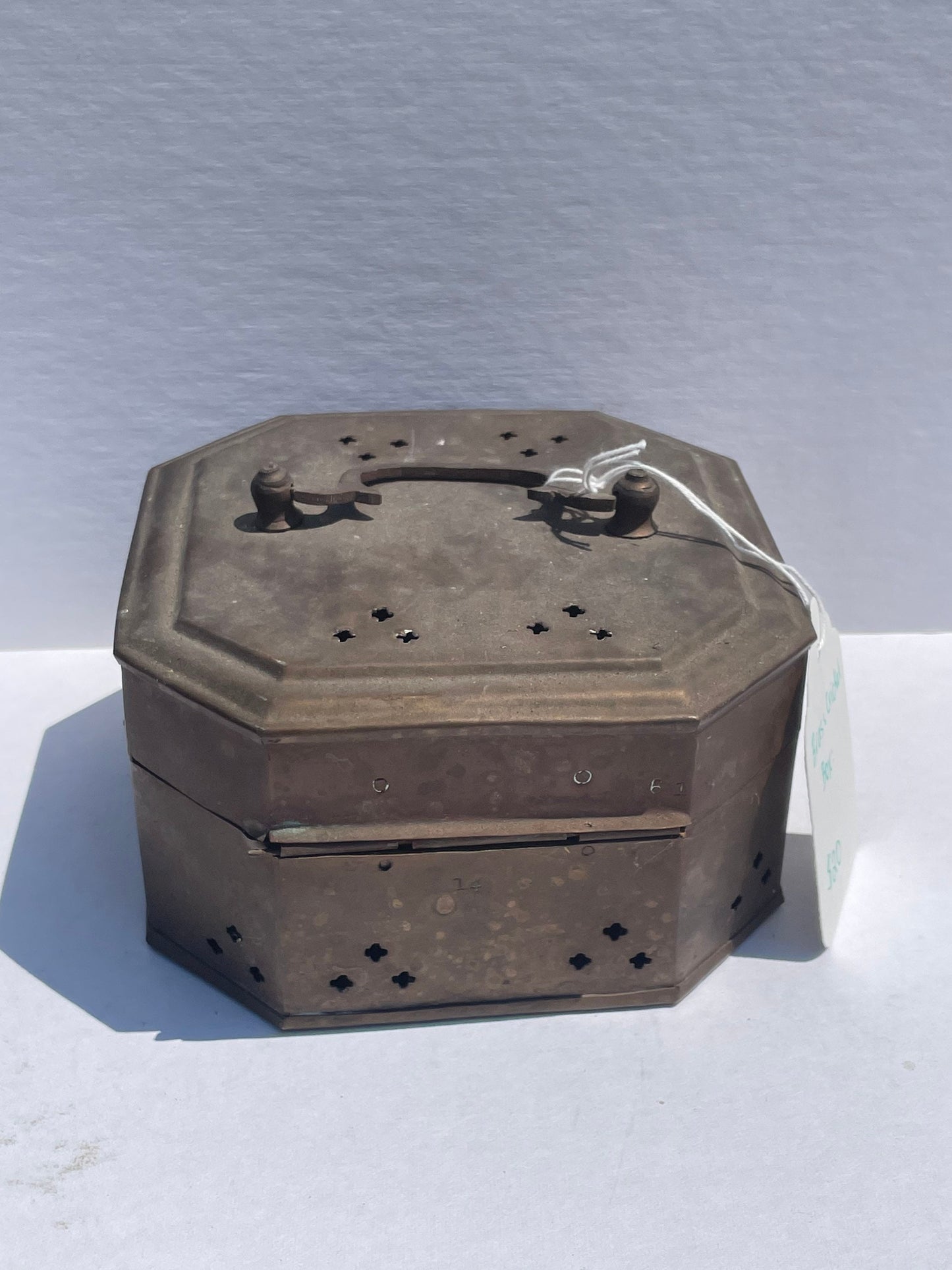 Vintage Small Octagon Reticulated Vintage Brass Cricket Box