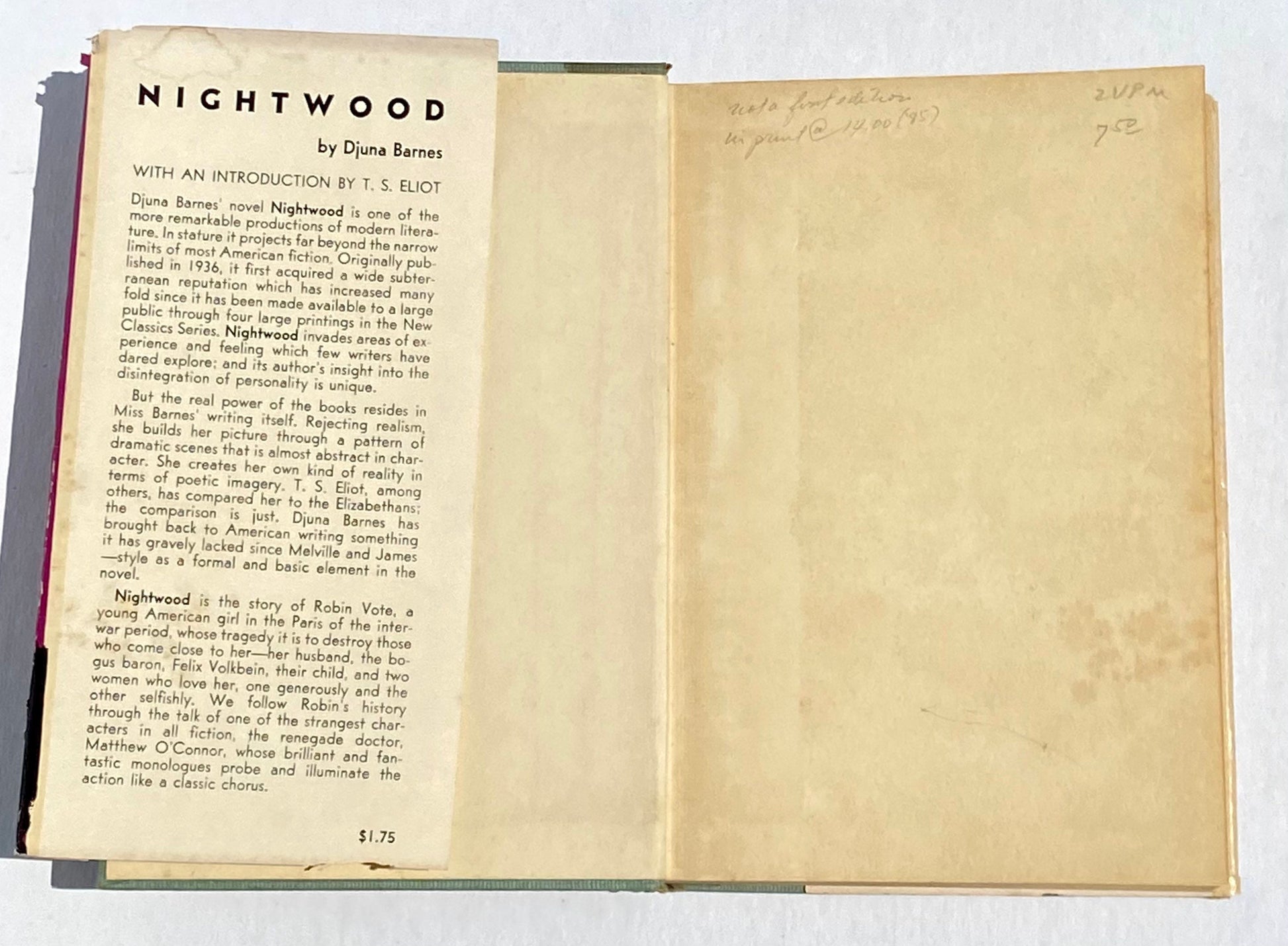 Vintage Nightwood by Djuna Barnes with and intro by T.S. Elliot
