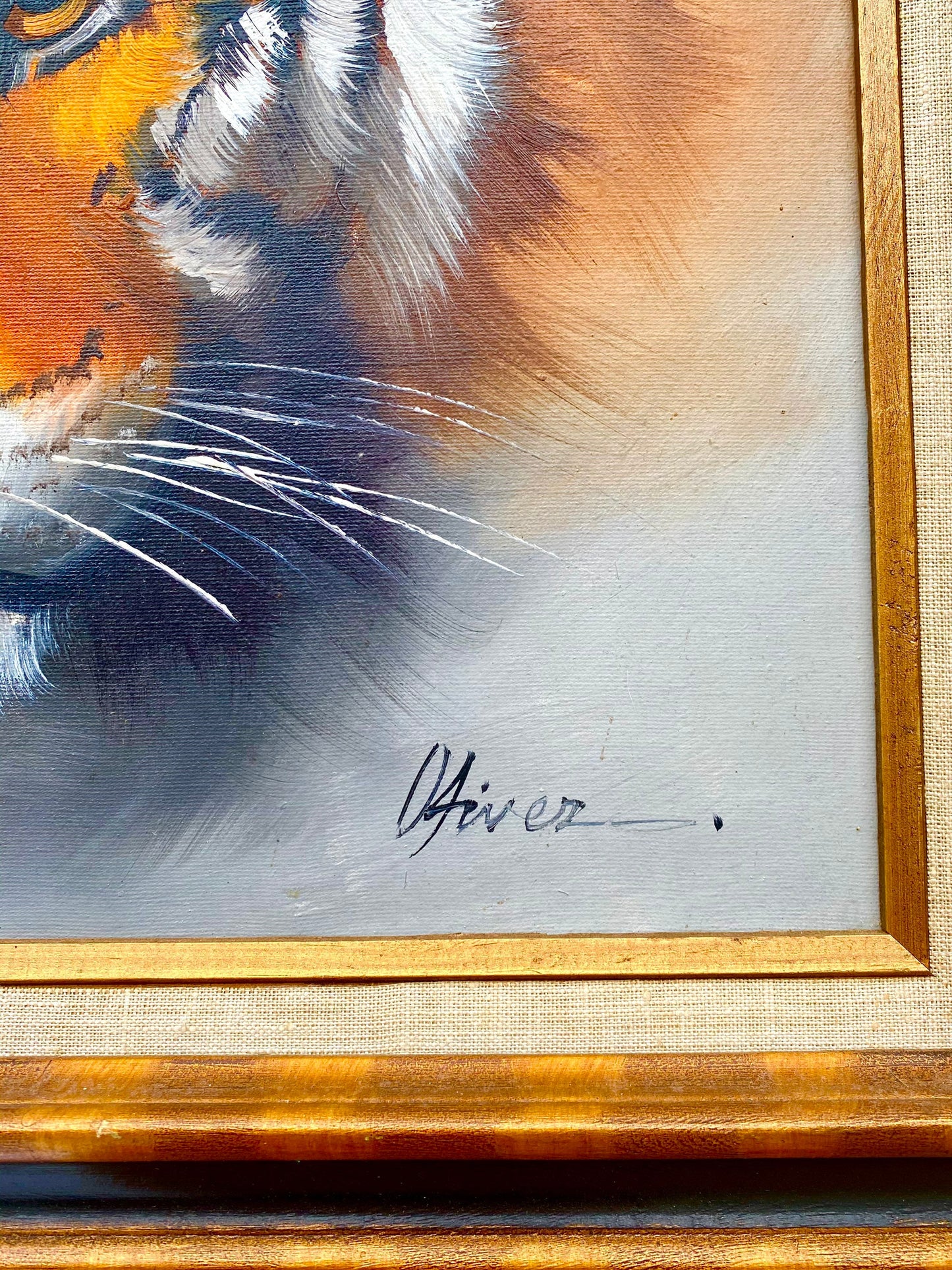 Vintage Tiger Oil Painting in Antique Frame, Wildlife Art, Wall Decor, Vintage Home Decor, Animal Lover Gift