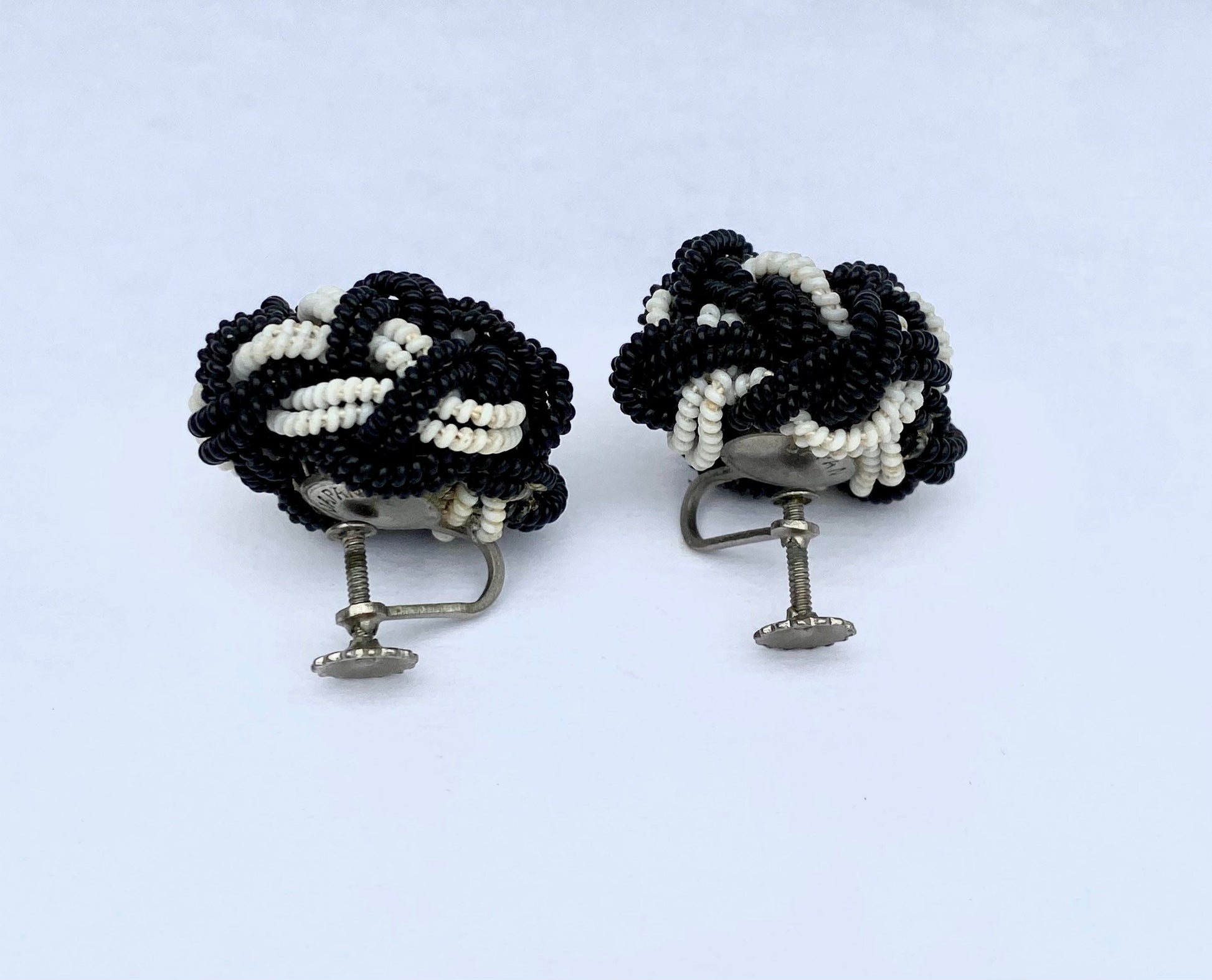 Vintage Beaded Black and White Earrings handmade in Japan