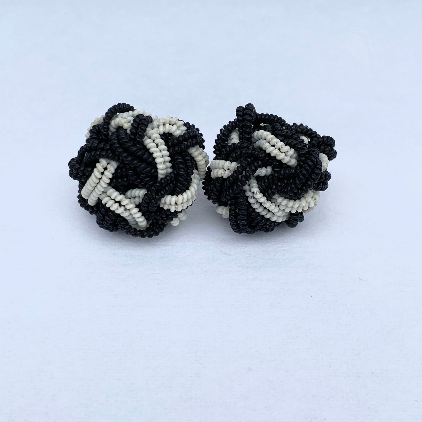 Vintage Beaded Black and White Earrings handmade in Japan