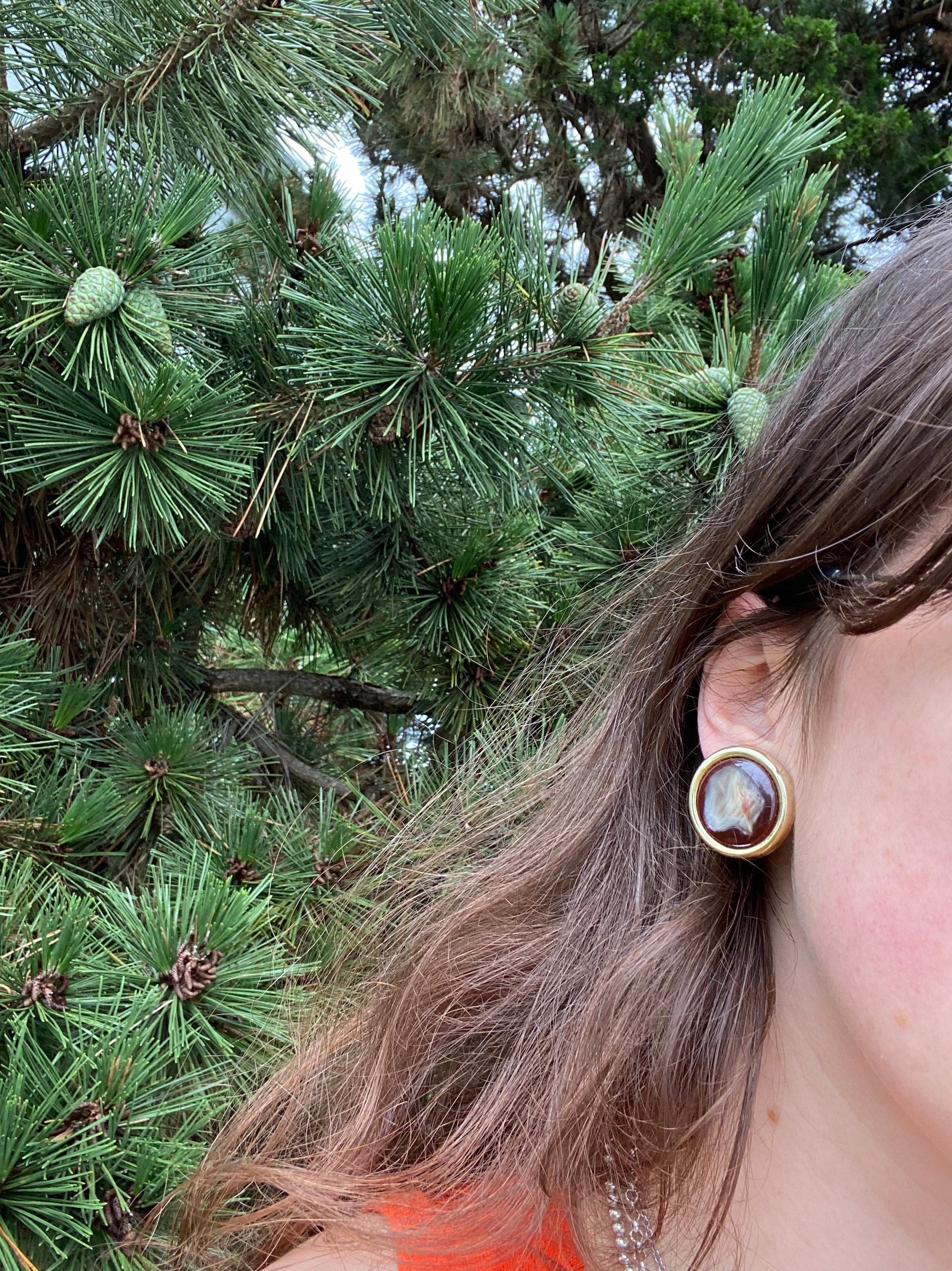 Vintage Iridescent Maroon Gold Tone Earrings