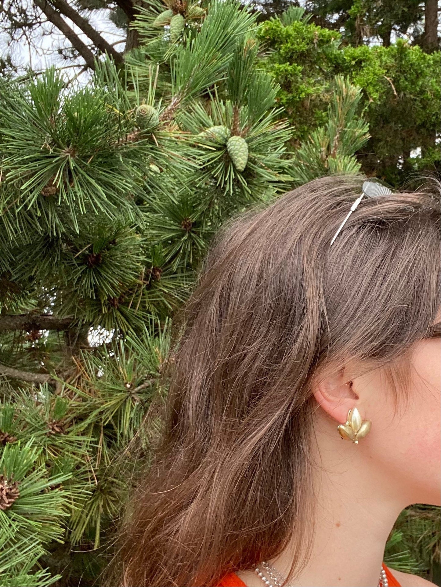 Floral Gray and White Pearl Bead Earrings