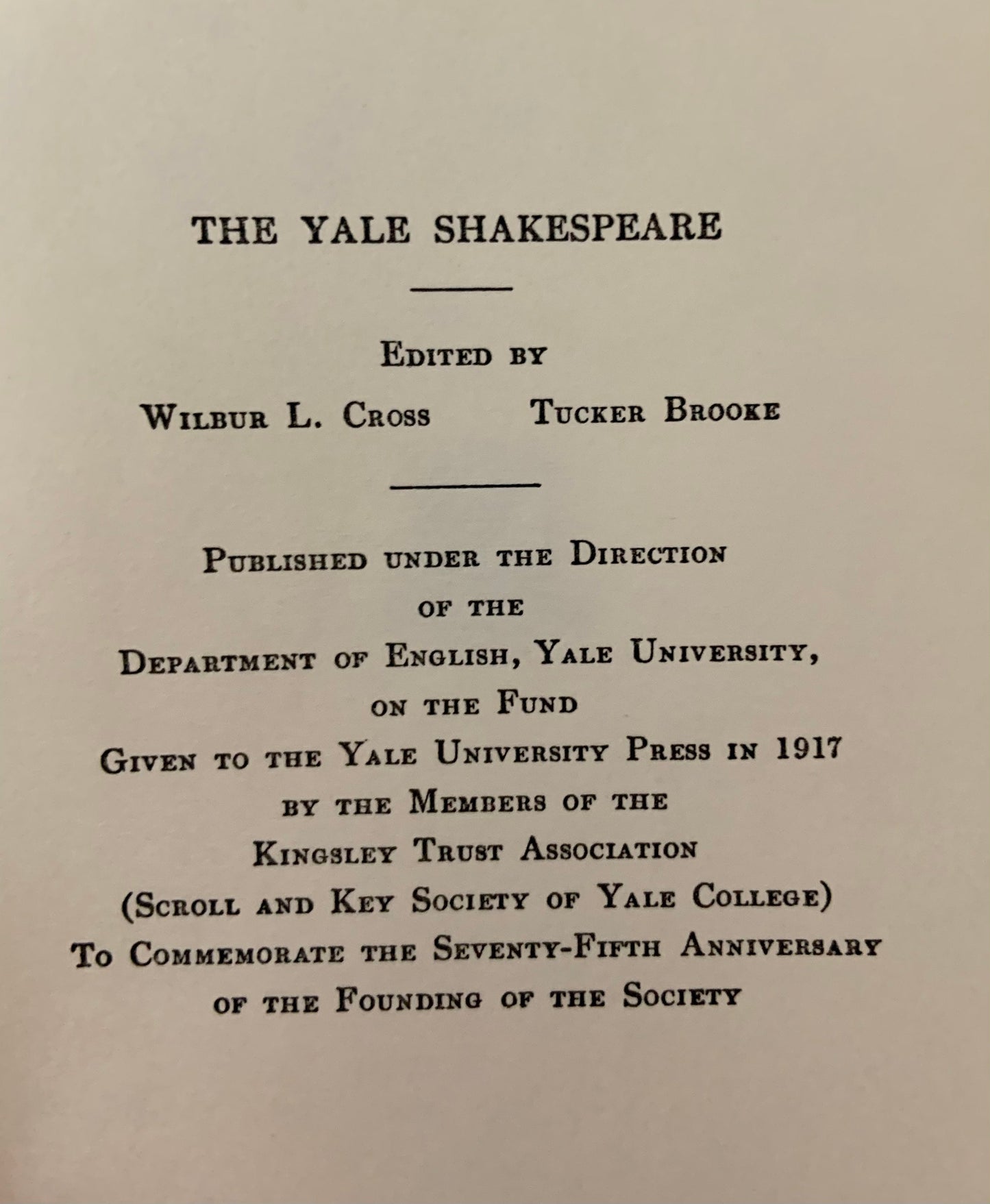 The Yale Shakespeare 1927 by Wilbur L. Cross & Tucker Brooke