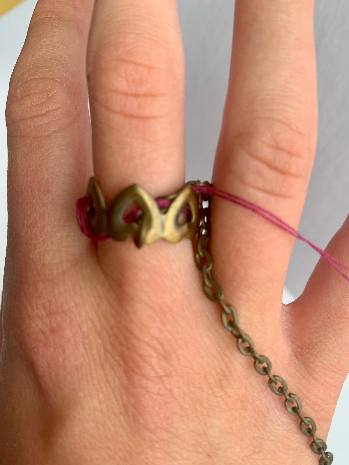 Vintage Connected Bracelet/Ring with Hearts | Fashion