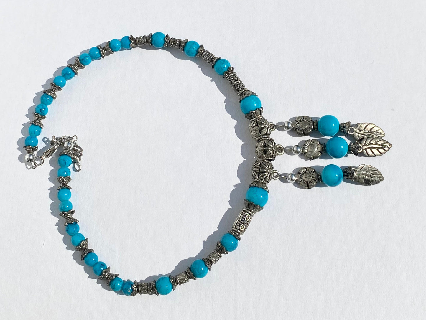 Vintage Western Silver and Natural Turquoise Stone Beaded Necklace / Choker