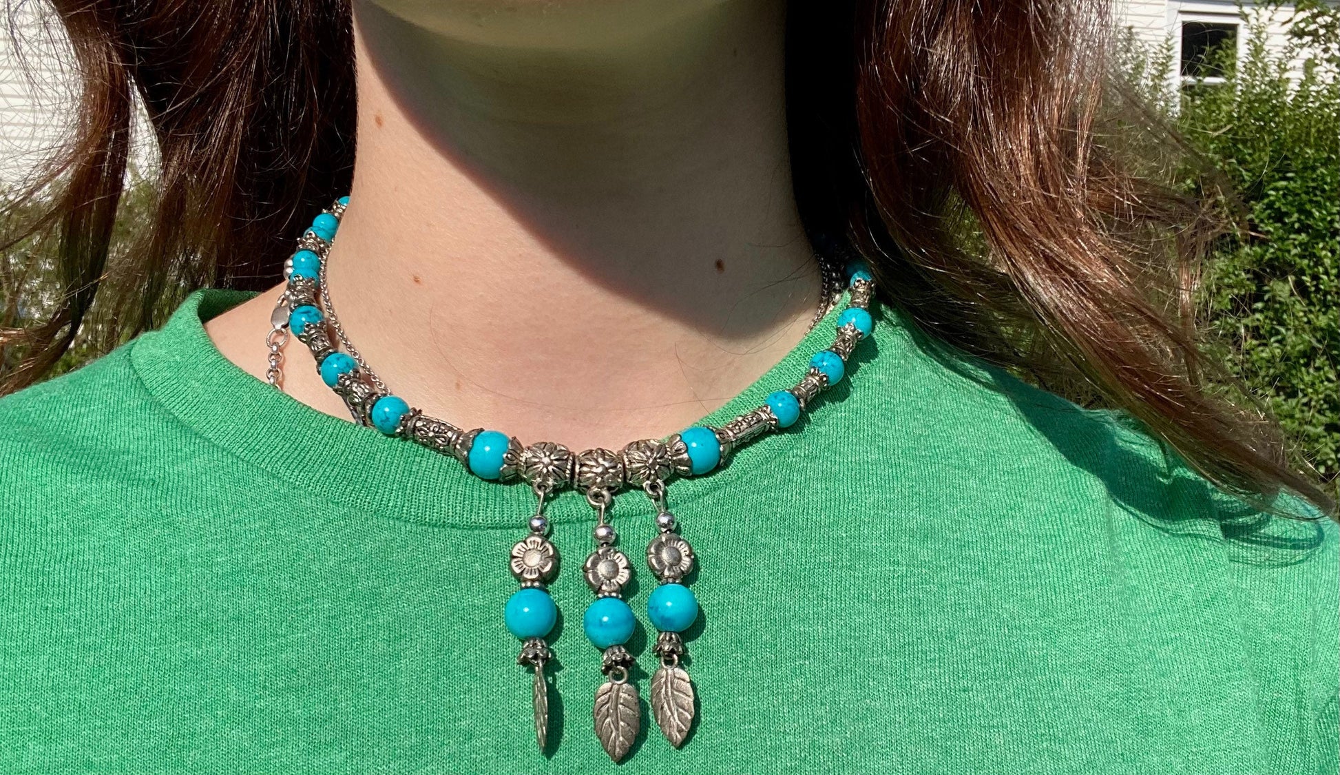 Vintage Western Silver and Natural Turquoise Stone Beaded Necklace / Choker