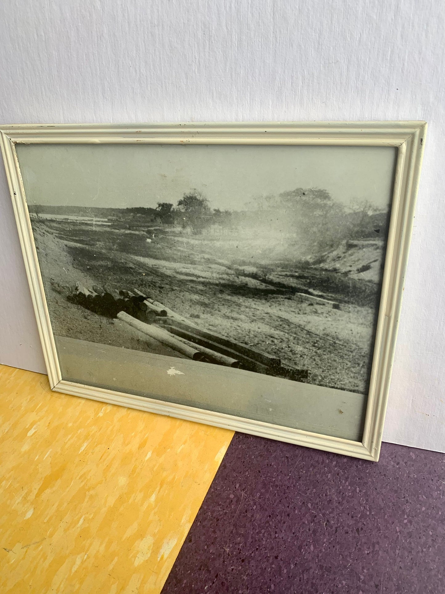 Vintage Black & White Photograph of Construction Site