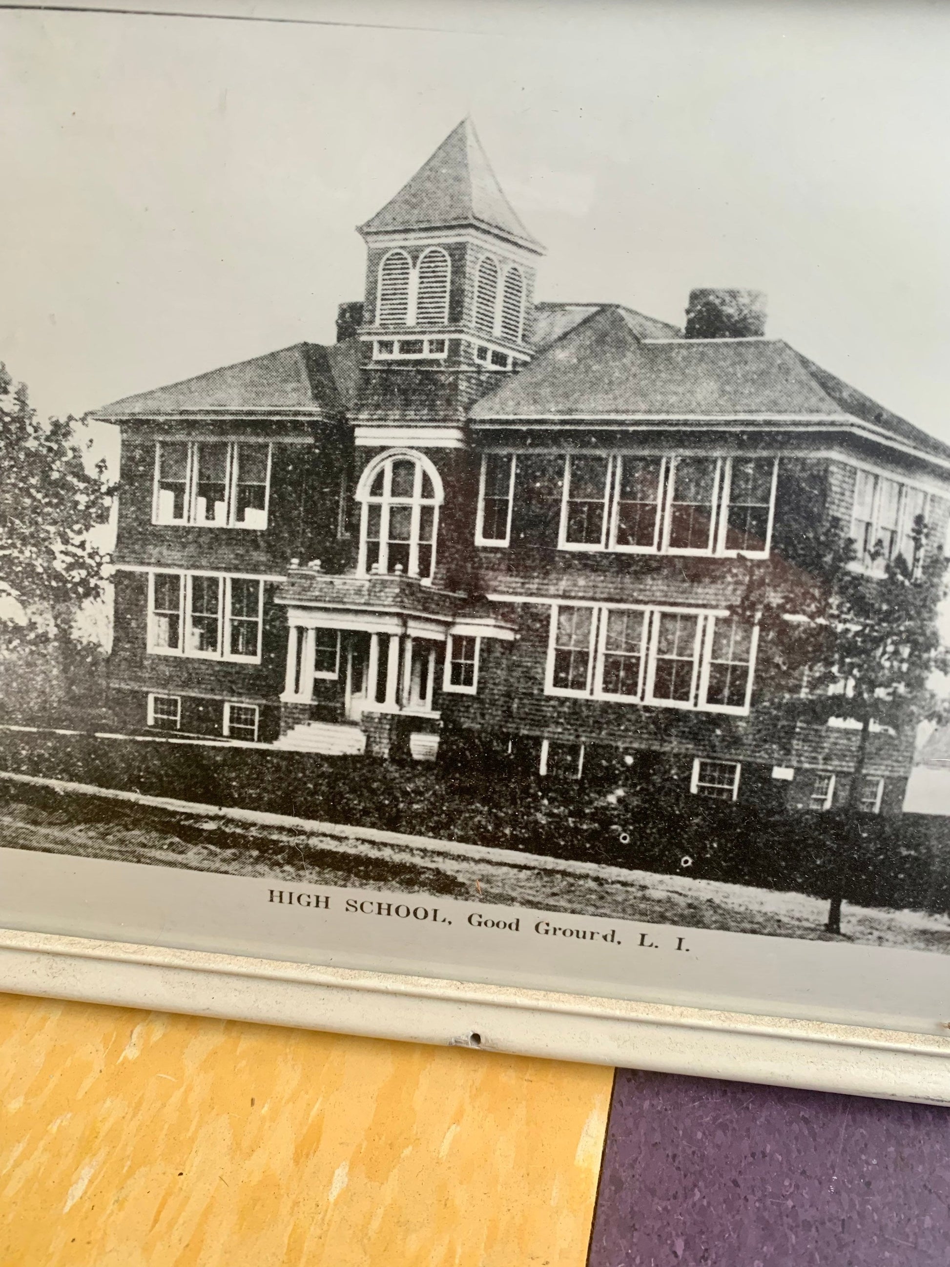 Vintage Black & White Photograph of a High School, Good Ground, L.I.