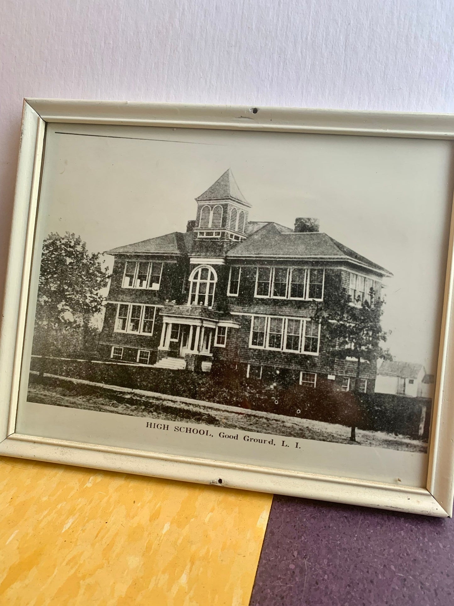 Vintage Black & White Photograph of a High School, Good Ground, L.I.