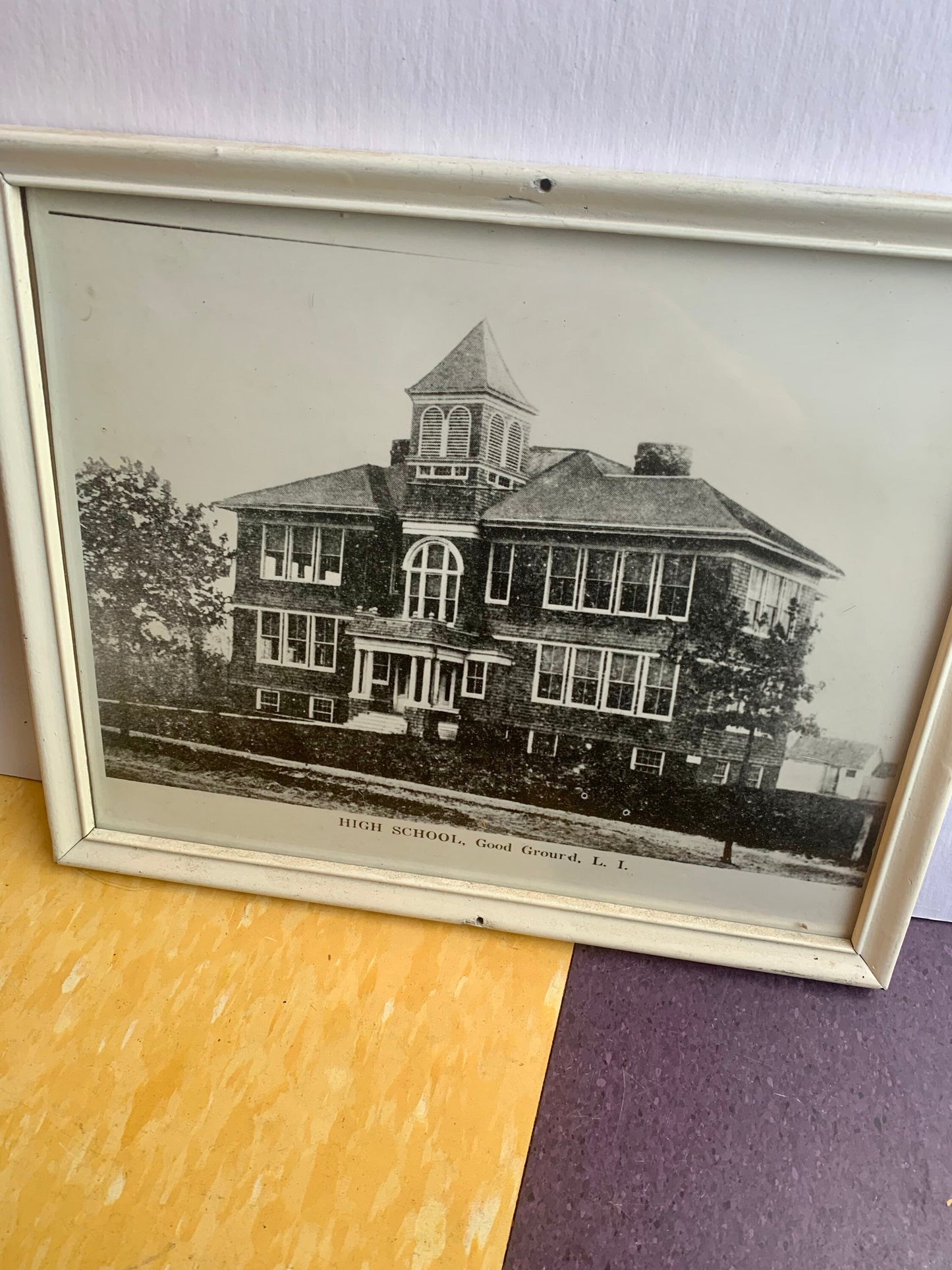 Vintage Black & White Photograph of a High School, Good Ground, L.I.