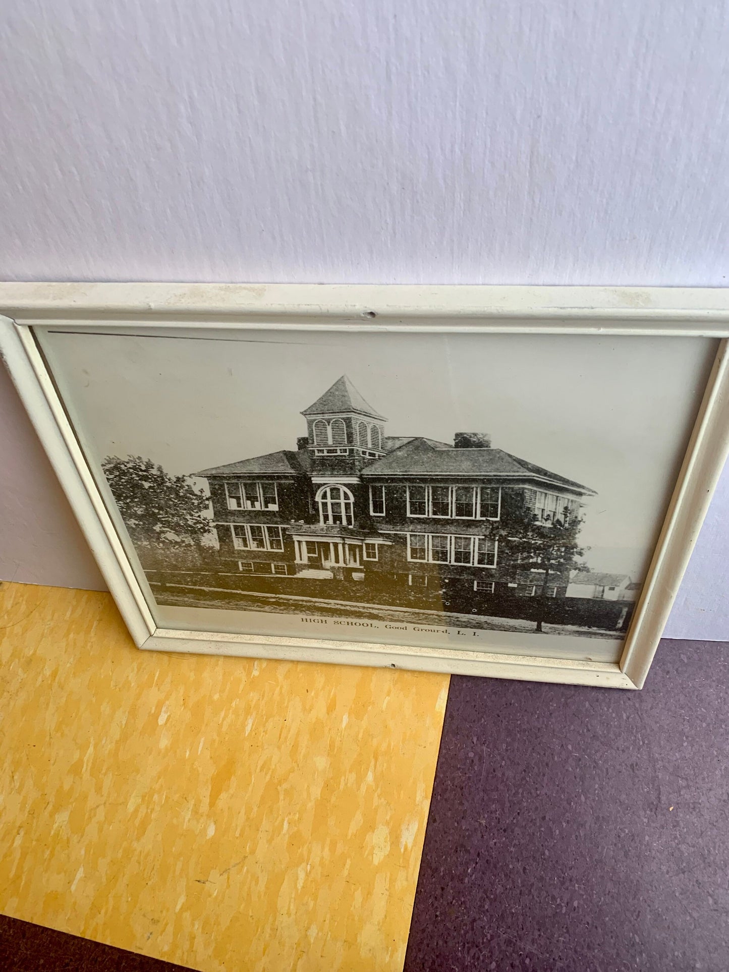 Vintage Black & White Photograph of a High School, Good Ground, L.I.