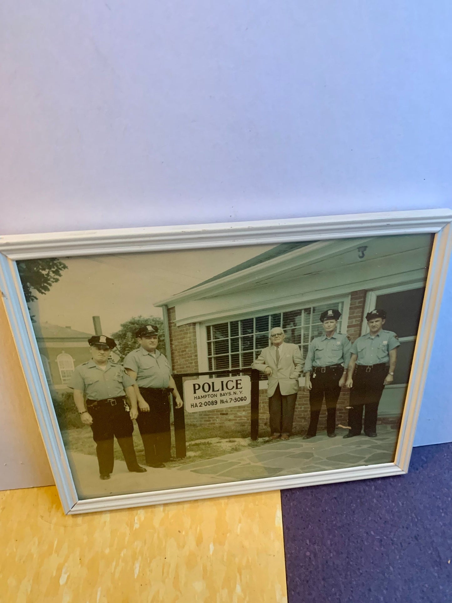 Vintage Photograph of Hampton Bays Police Officers in Front of Precinct