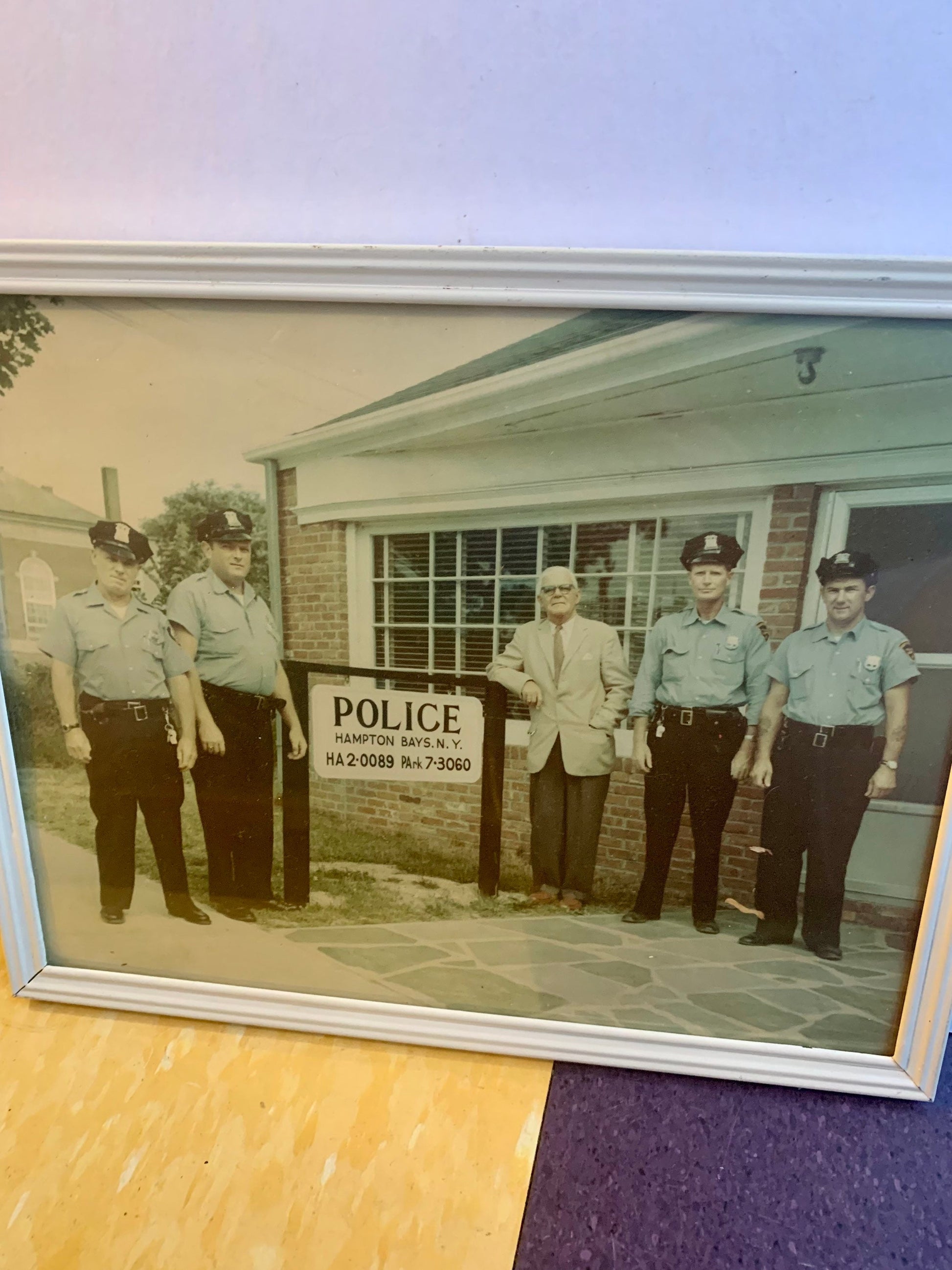 Vintage Photograph of Hampton Bays Police Officers in Front of Precinct