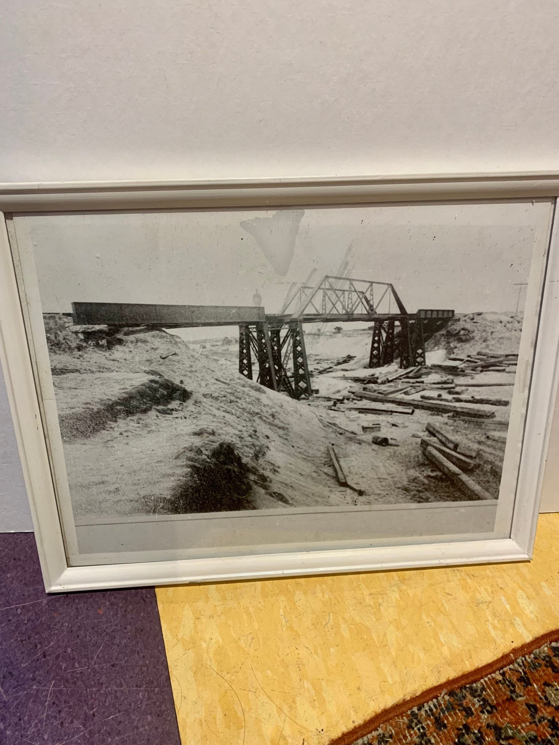 Vintage Black & White Photograph of the Construction of a Bridge