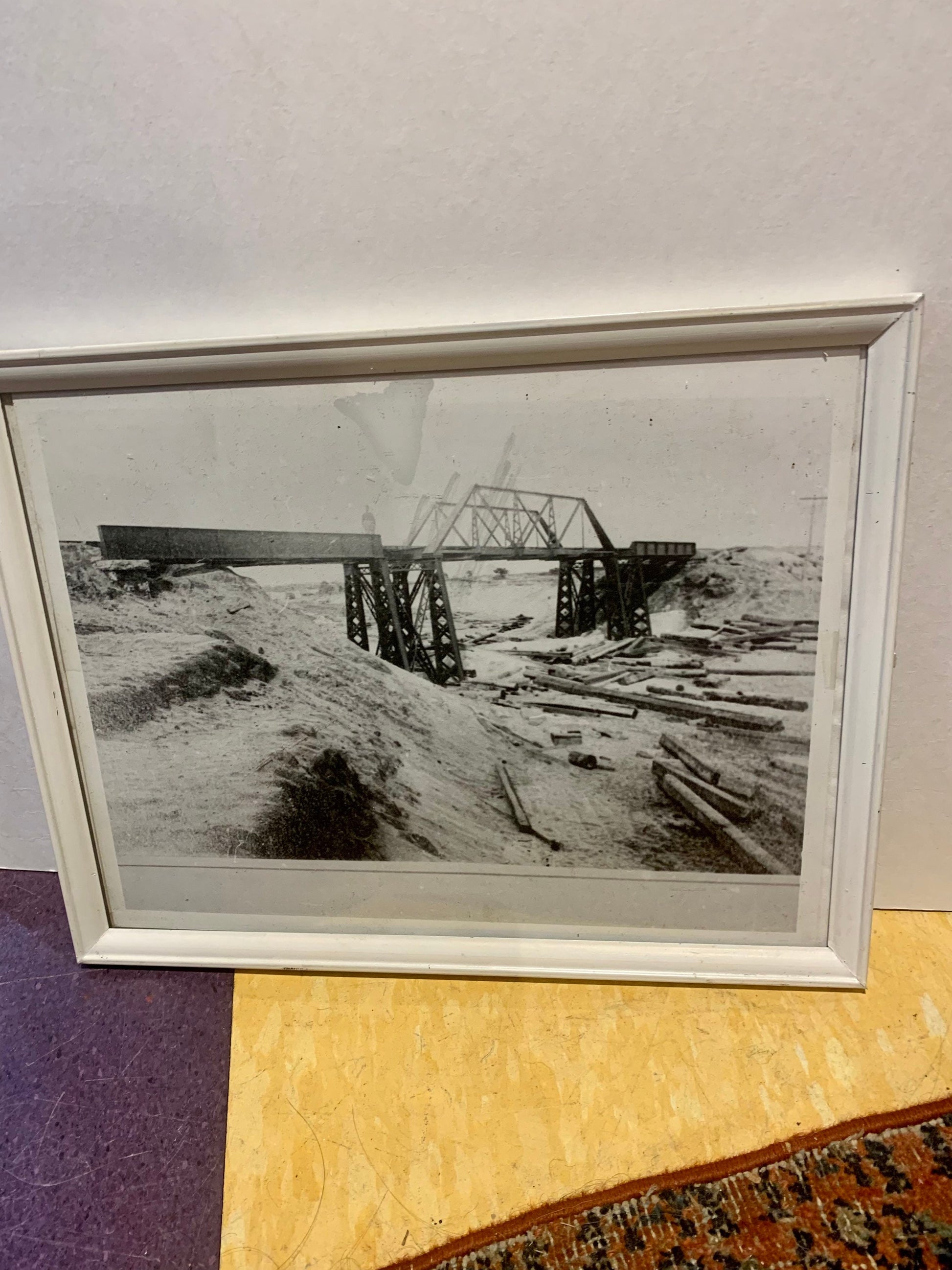 Vintage Black & White Photograph of the Construction of a Bridge