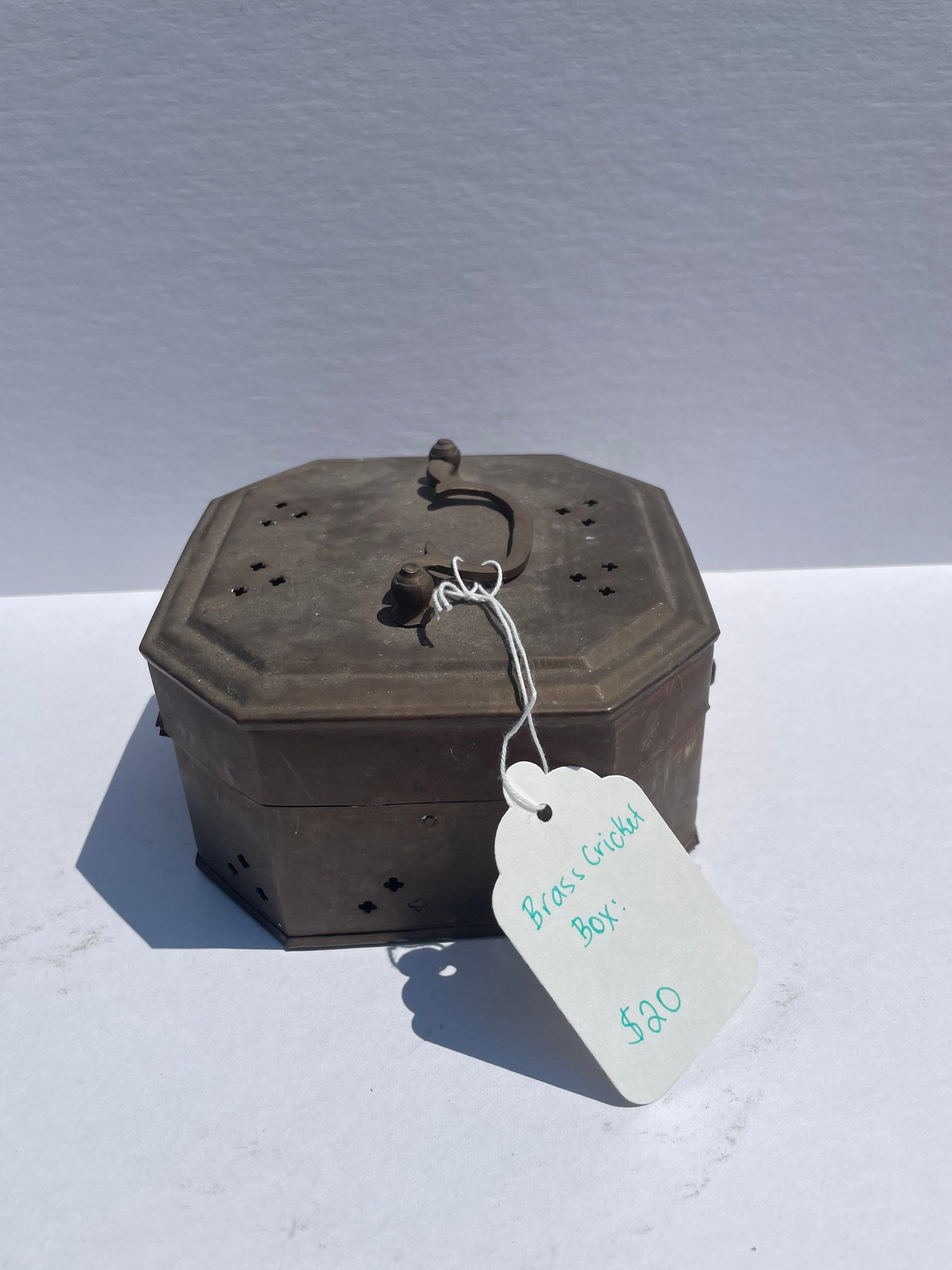 Vintage Small Octagon Reticulated Vintage Brass Cricket Box