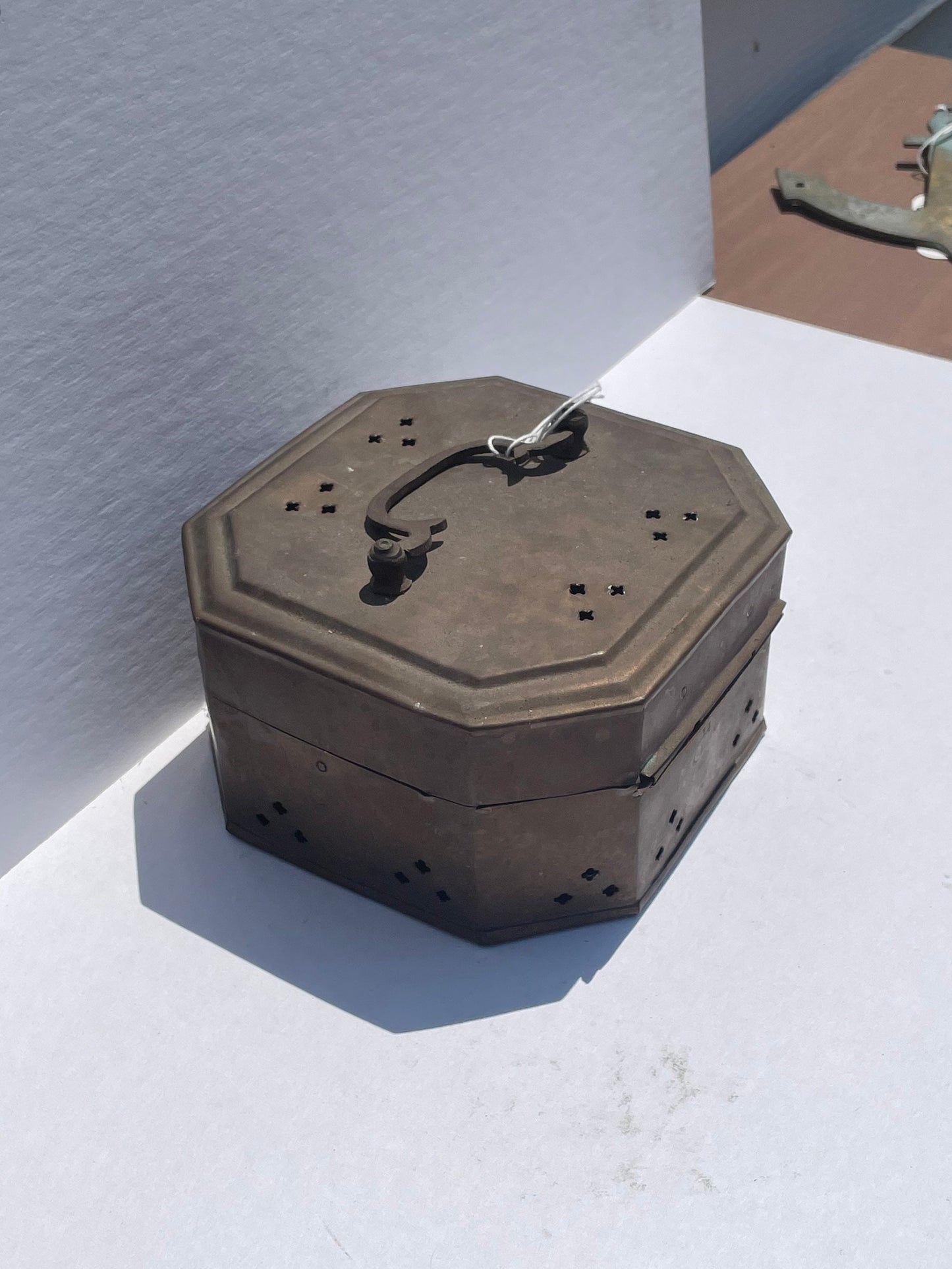 Vintage Small Octagon Reticulated Vintage Brass Cricket Box