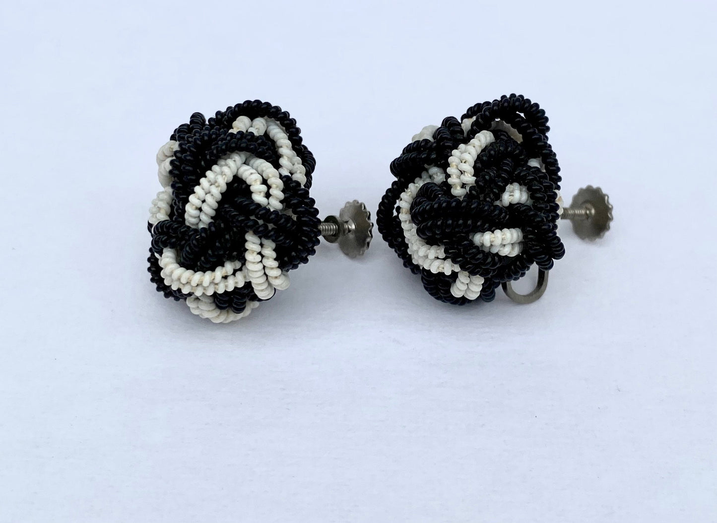 Vintage Beaded Black and White Earrings handmade in Japan