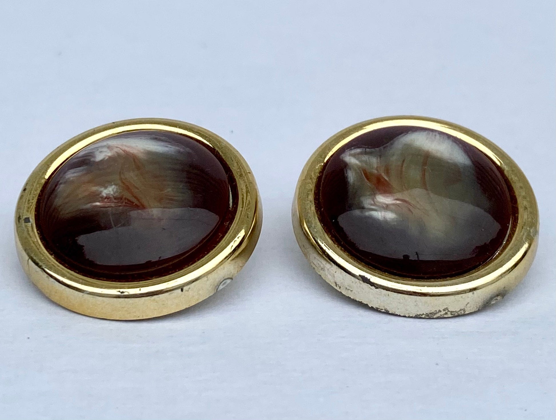 Vintage Iridescent Maroon Gold Tone Earrings