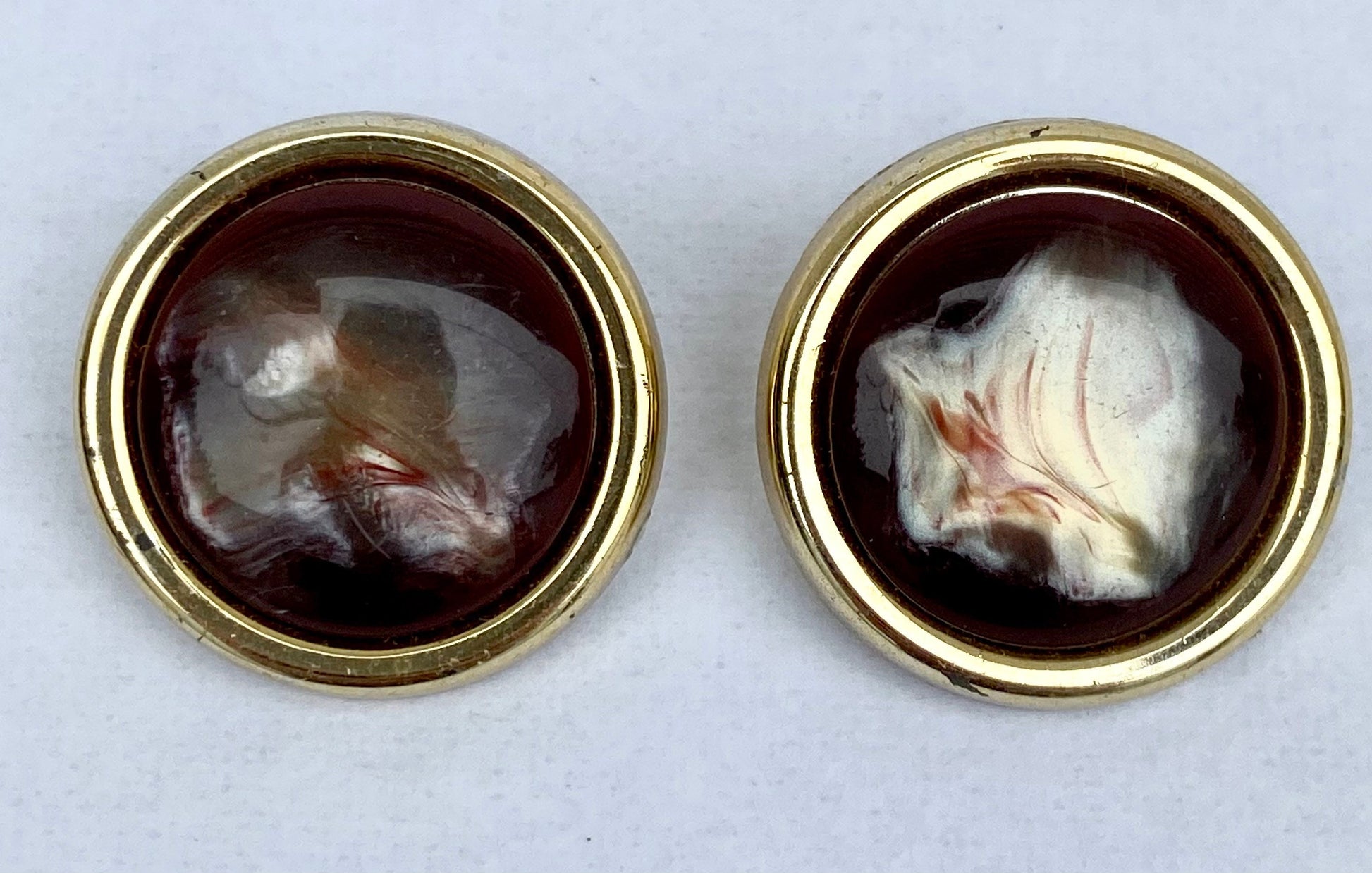 Vintage Iridescent Maroon Gold Tone Earrings