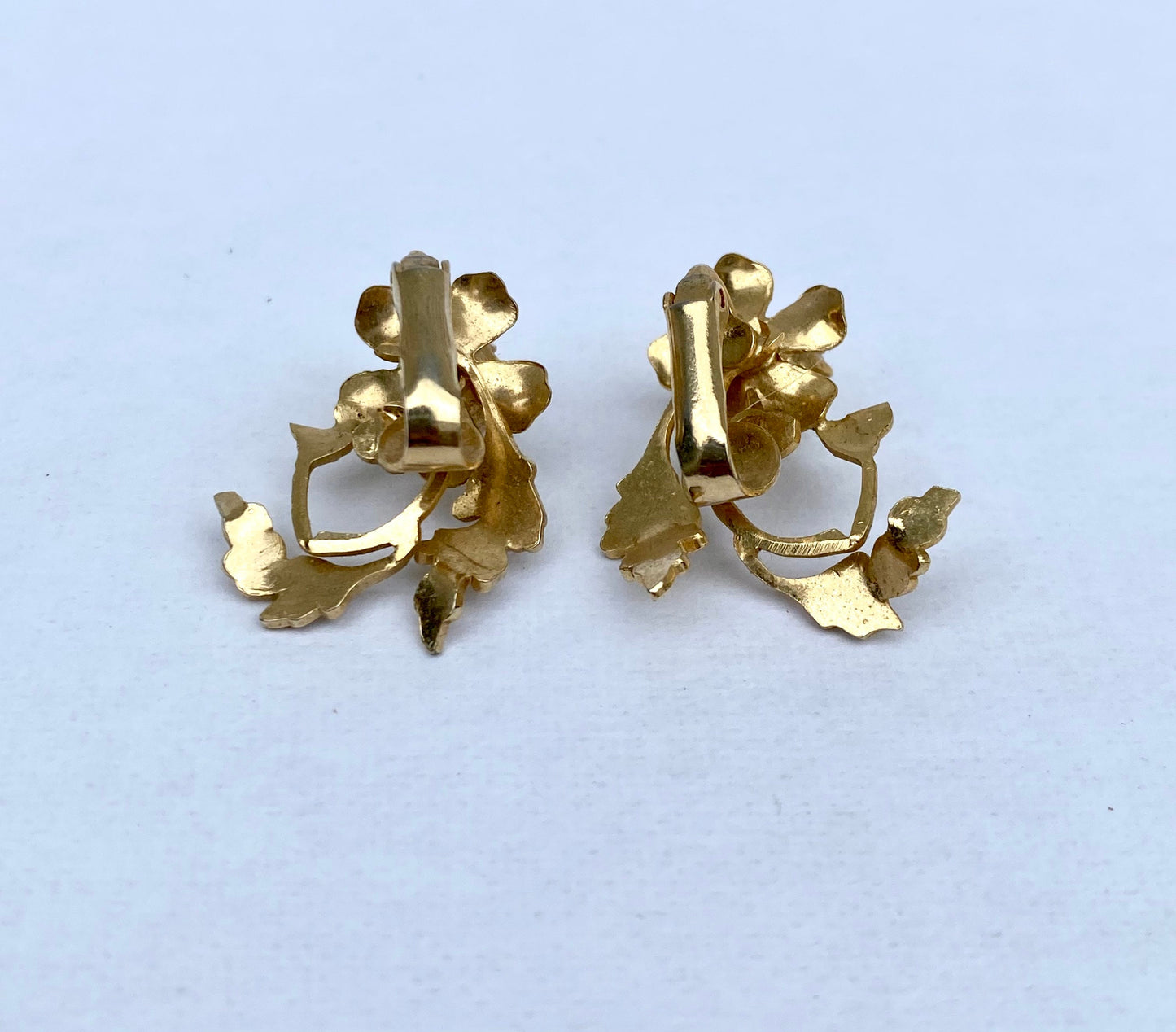 Ornate Floral Gold Tone and Pearl Earrings