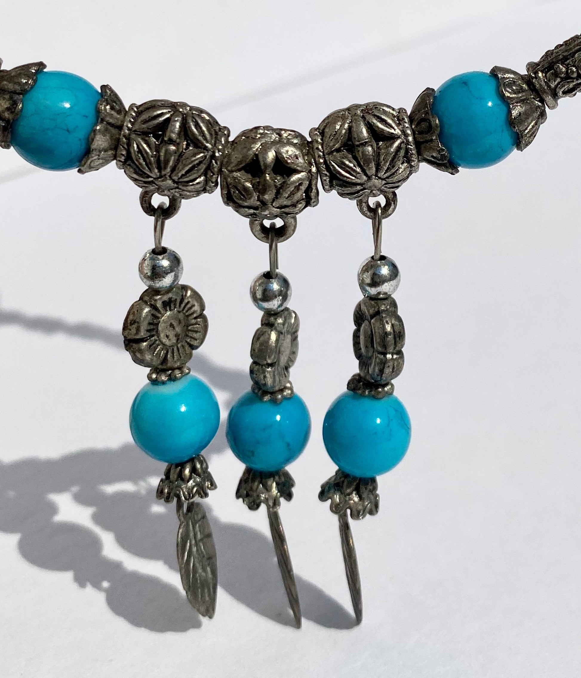 Vintage Western Silver and Natural Turquoise Stone Beaded Necklace / Choker