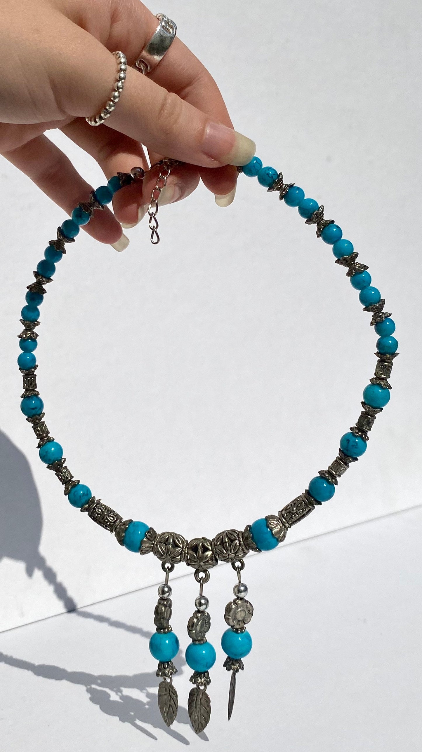 Vintage Western Silver and Natural Turquoise Stone Beaded Necklace / Choker