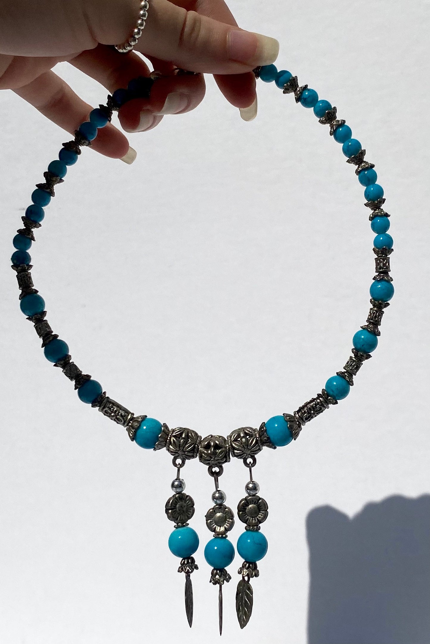 Vintage Western Silver and Natural Turquoise Stone Beaded Necklace / Choker