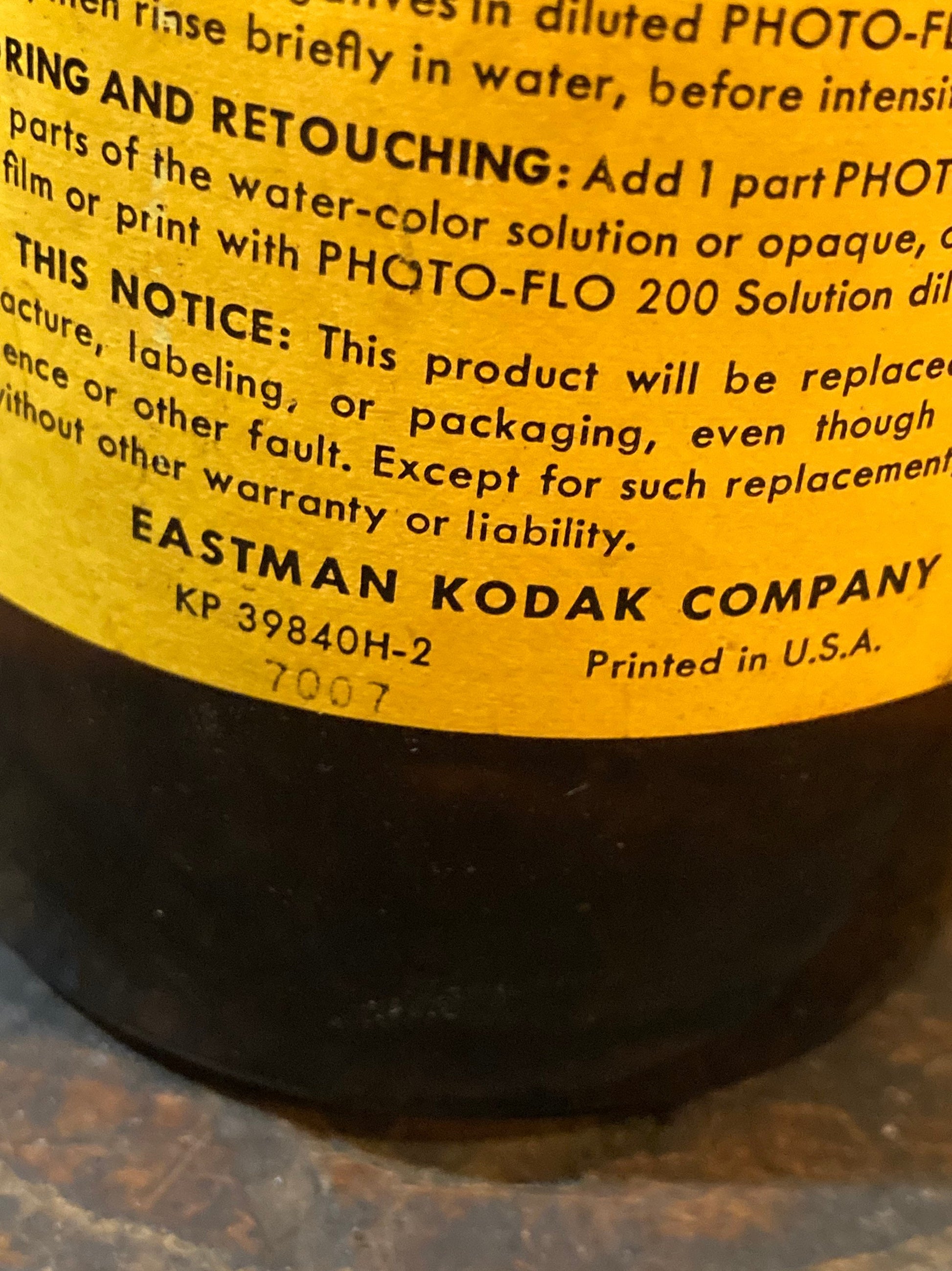 Vintage 16oz Eastman Kodak Photo-Flo 200 Solution Amber Bottle (1980s - 1990s)