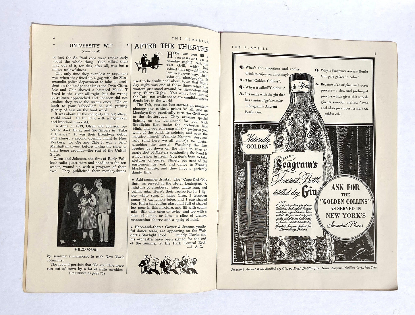 Vintage Playbill- 1940 - Winter Theatre Playbill - Hellz A Poppin - Olsen And Johnson