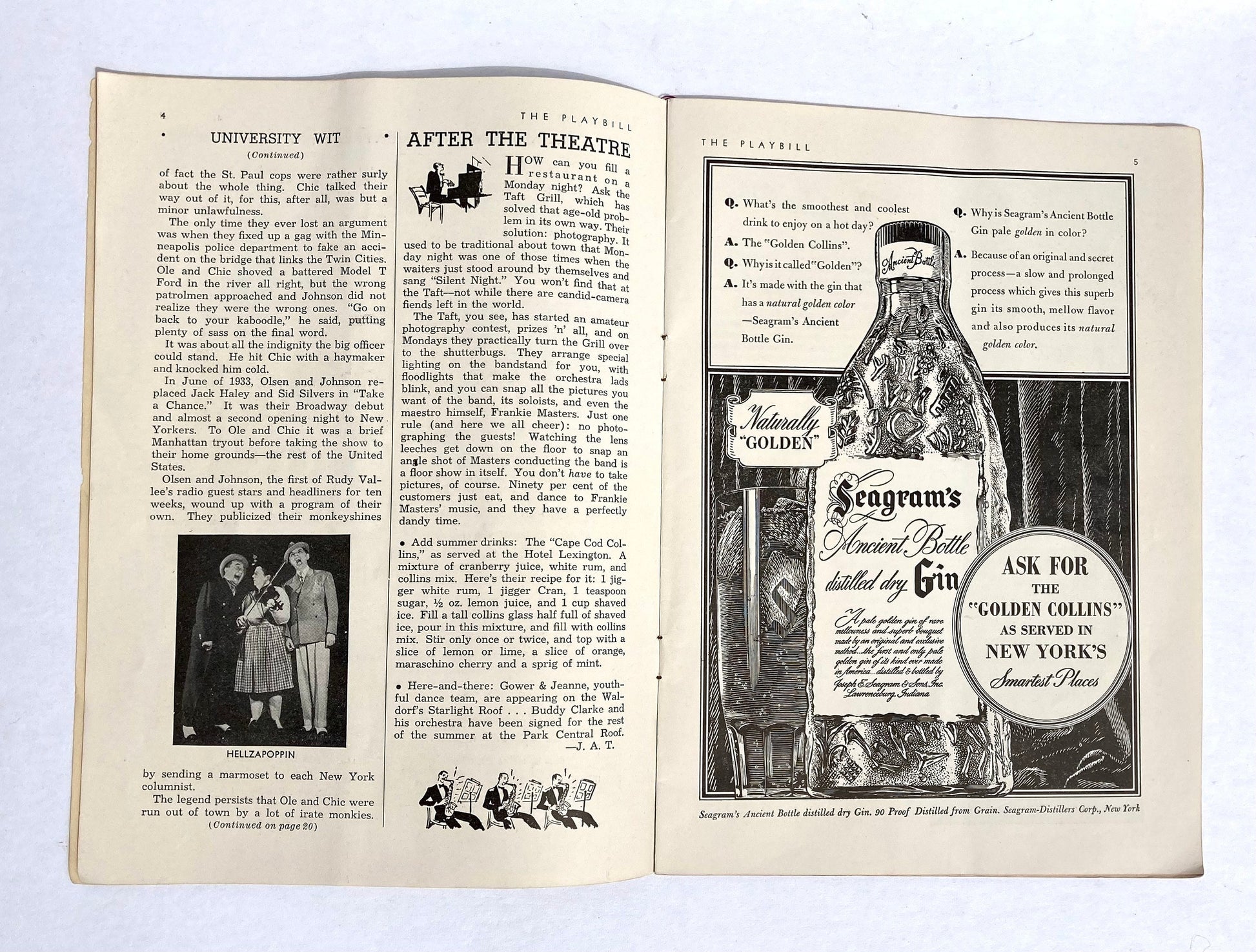 Vintage Playbill- 1940 - Winter Theatre Playbill - Hellz A Poppin - Olsen And Johnson